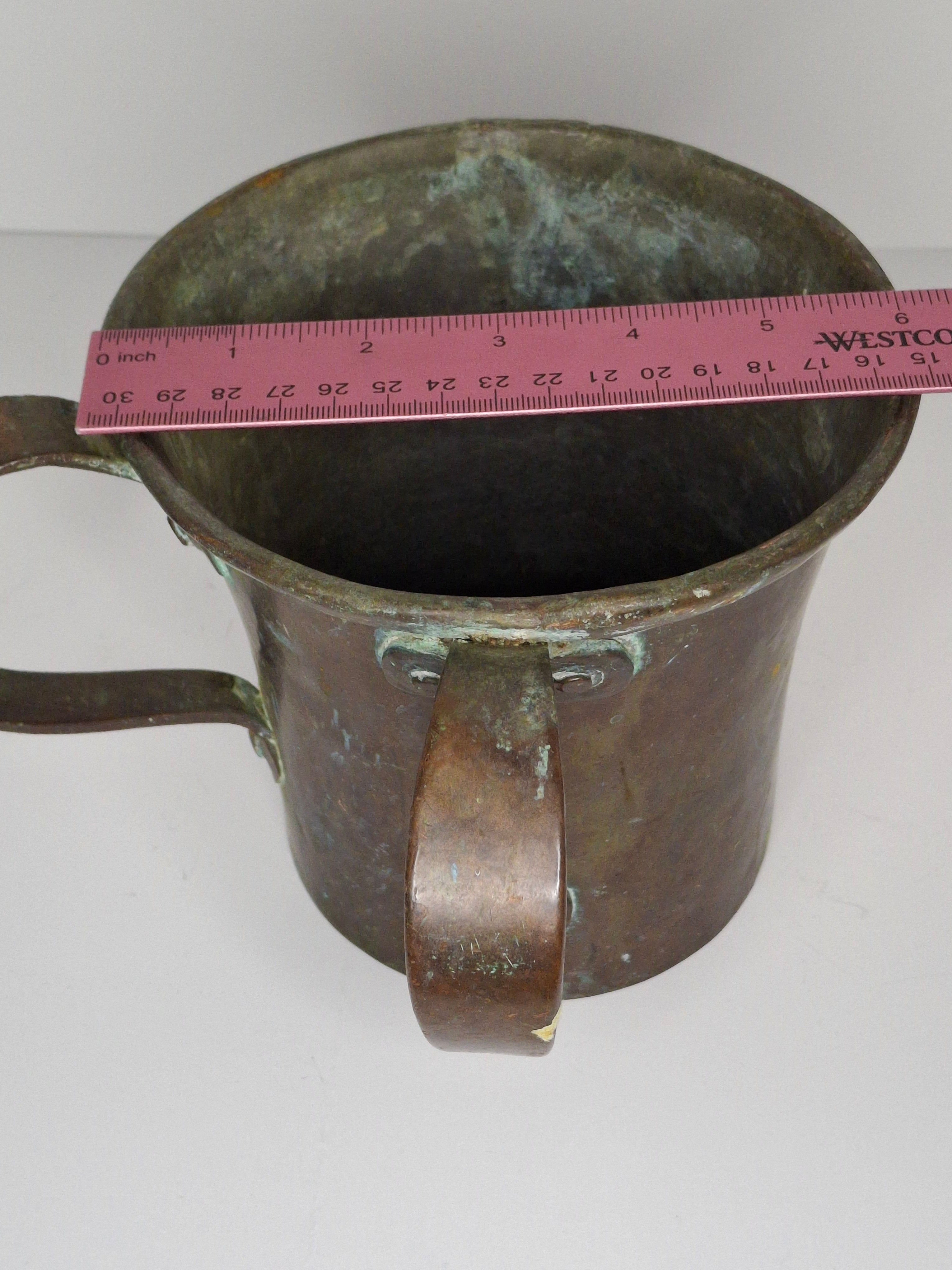Antique 19th Century Eastern European Copper Netilat Yadayim Cup – Large Ritual Hand Washing Vessel w/ Original Patina
