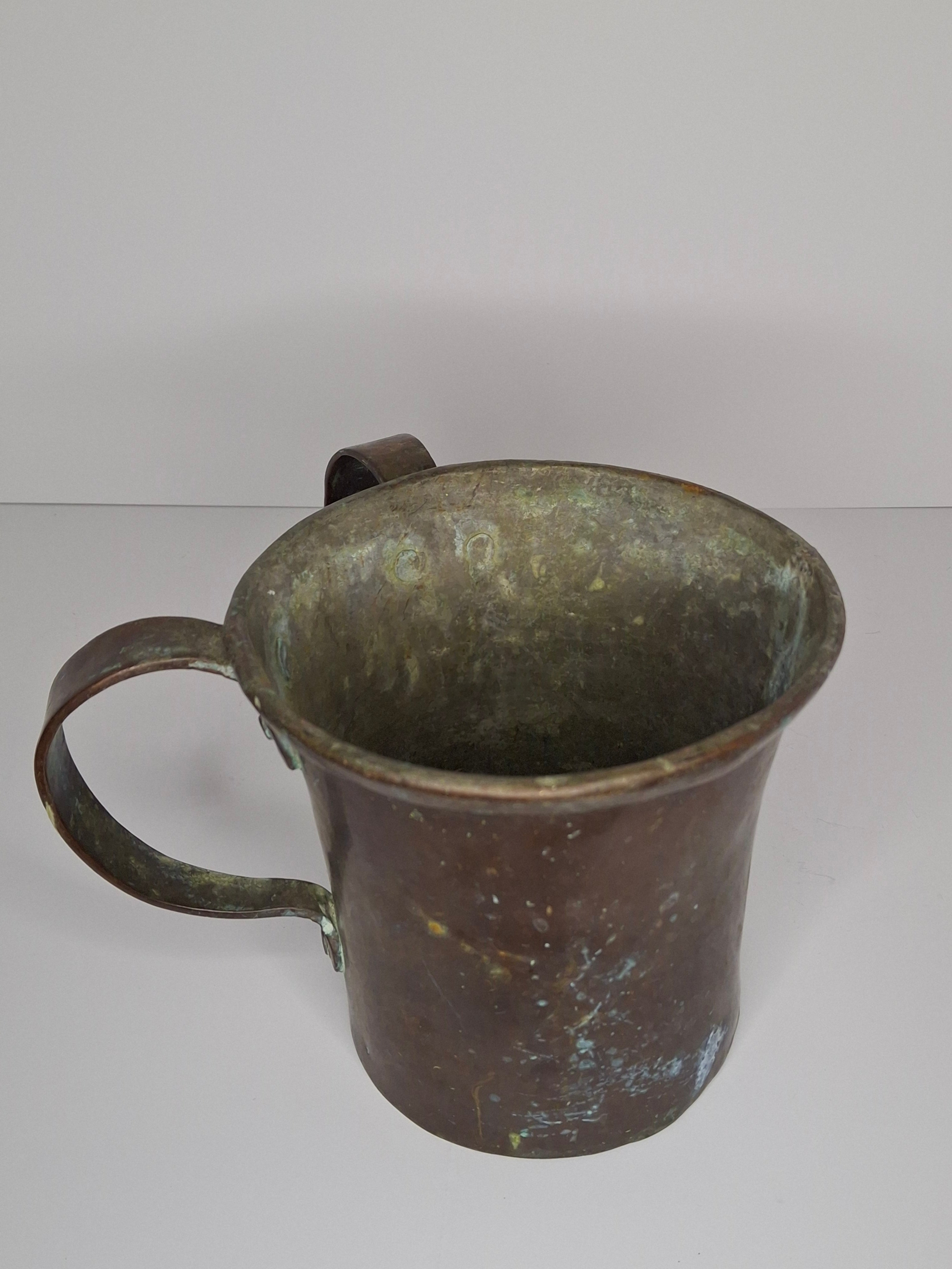 Antique 19th Century Eastern European Copper Netilat Yadayim Cup – Large Ritual Hand Washing Vessel w/ Original Patina
