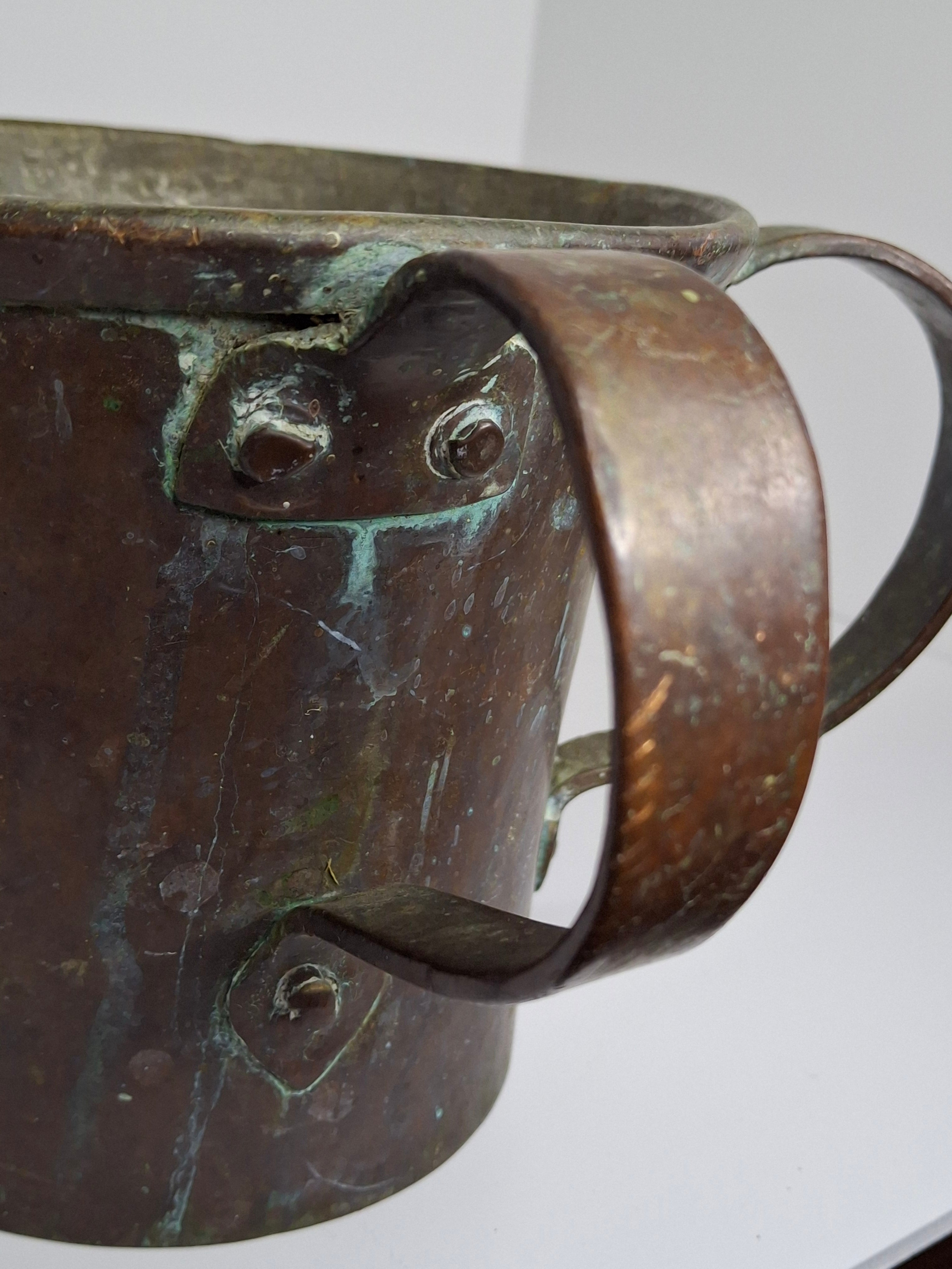 Antique 19th Century Eastern European Copper Netilat Yadayim Cup – Large Ritual Hand Washing Vessel w/ Original Patina