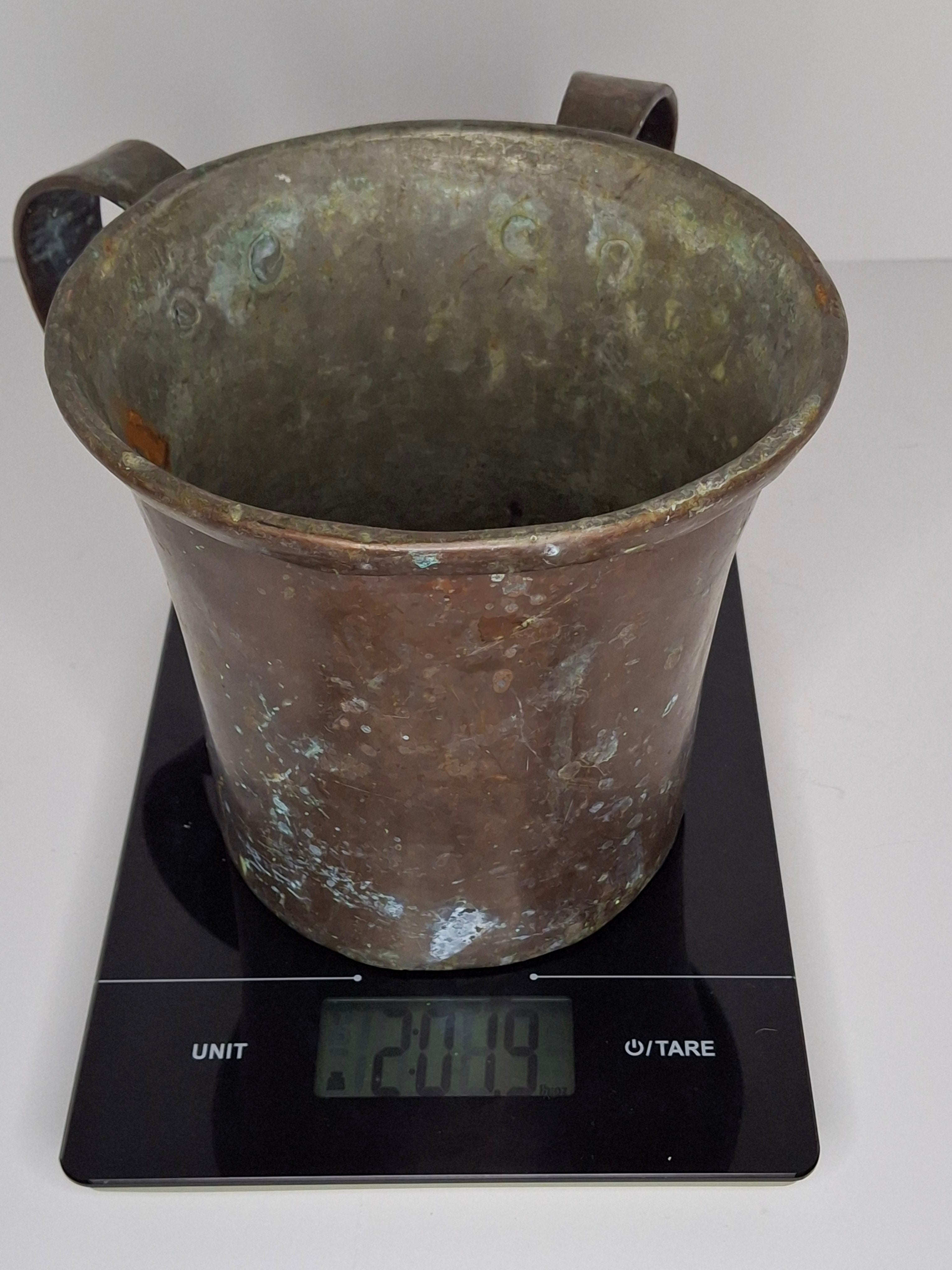 Antique 19th Century Eastern European Copper Netilat Yadayim Cup – Large Ritual Hand Washing Vessel w/ Original Patina