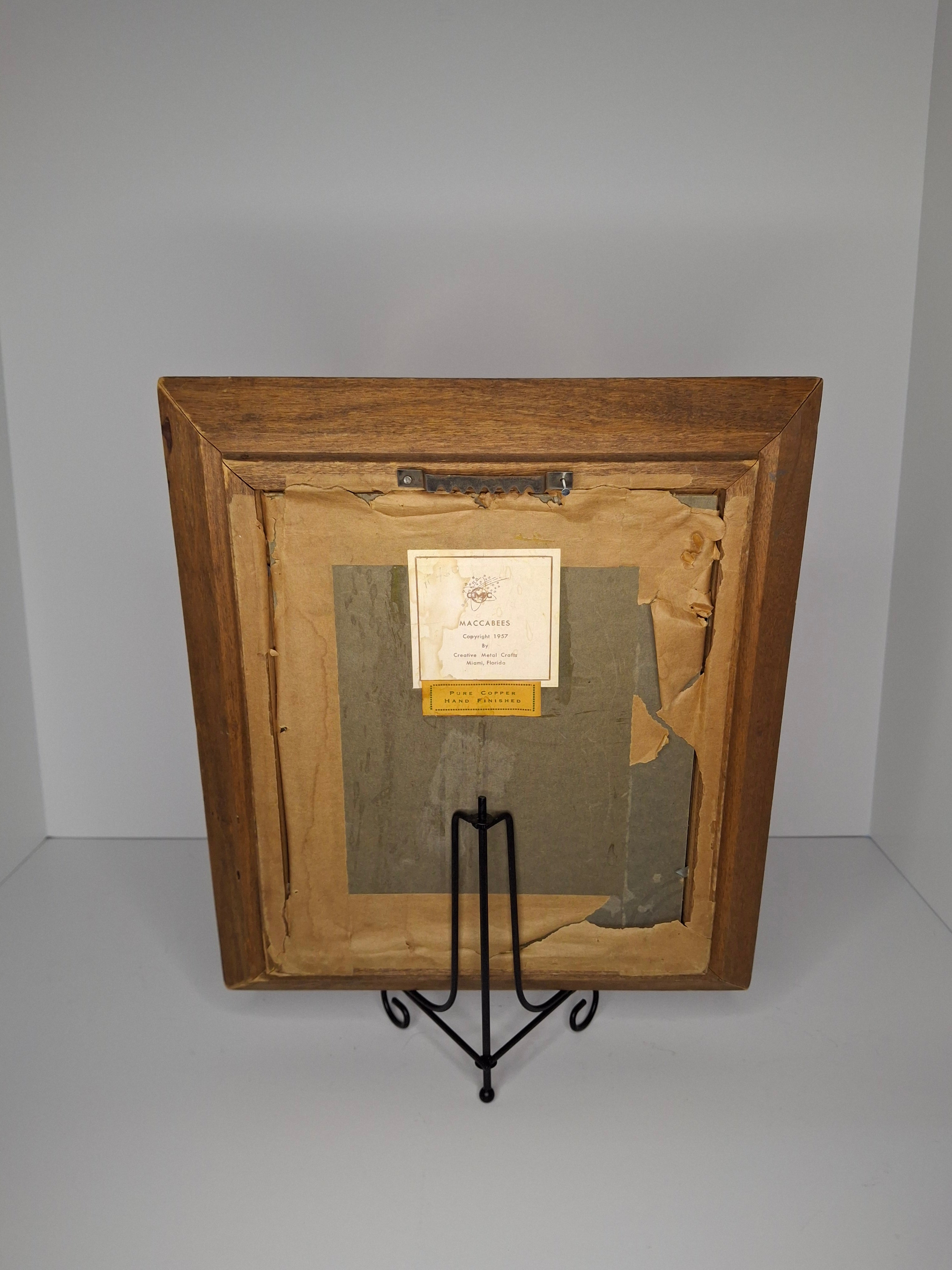 Vintage 1957 Maccabees Crafts Miami Copper Repoussé Plaque Judah Maccabee Hanukkah Judaica Framed Wall Art