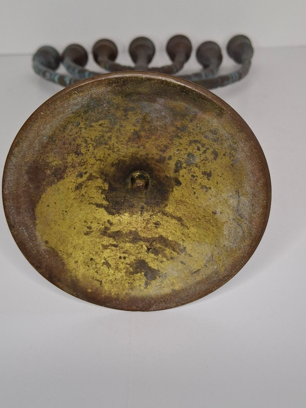 Antique 19th Century Bronze 7-Branch Temple Menorah with Heavy Verdigris Patina – ca. 1880–1910 Judaica