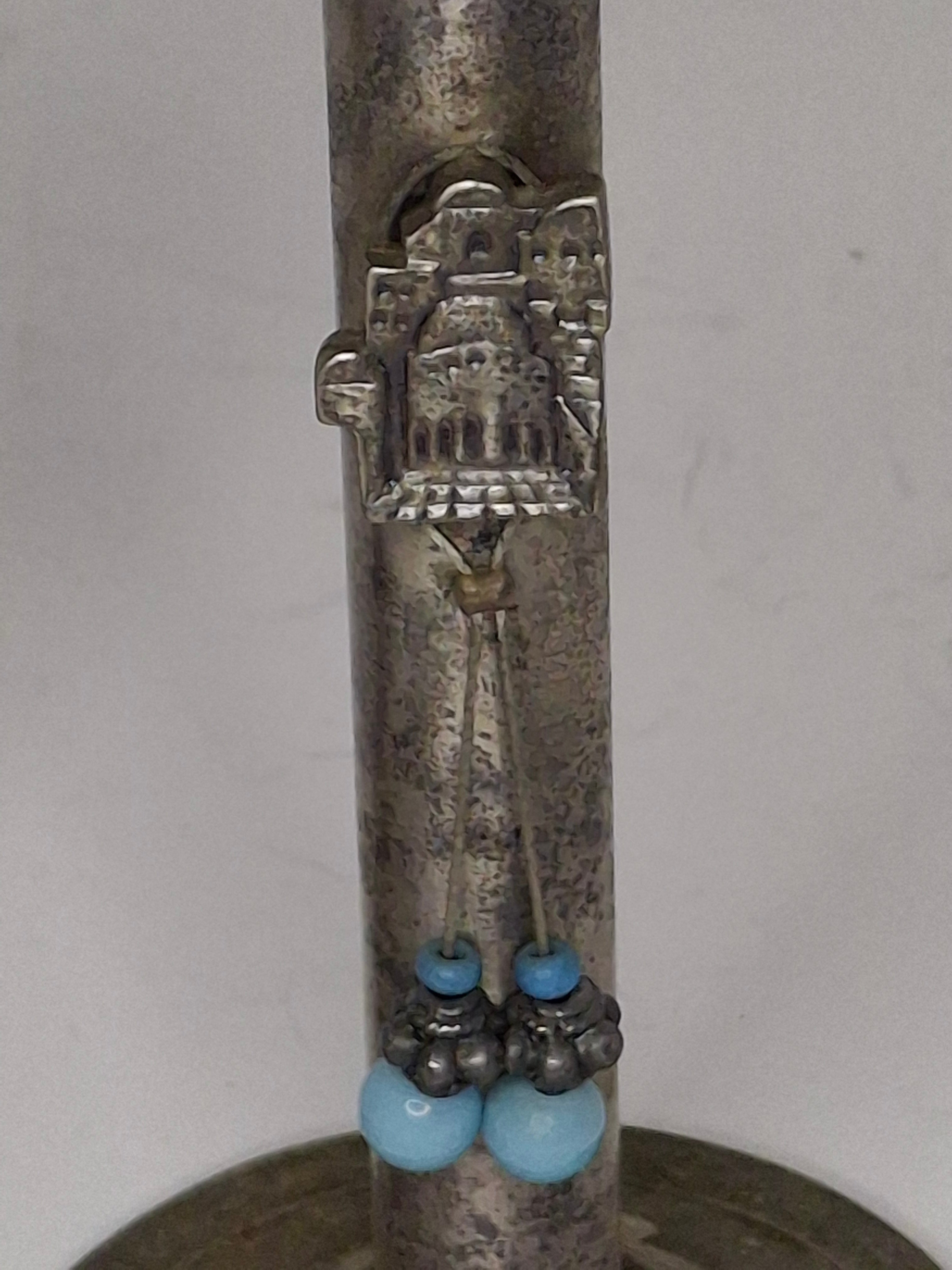 Vintage Avgad Silver-Plated Shabbat Candlesticks Pair with Old City Jerusalem Engraving - Judaica Israel