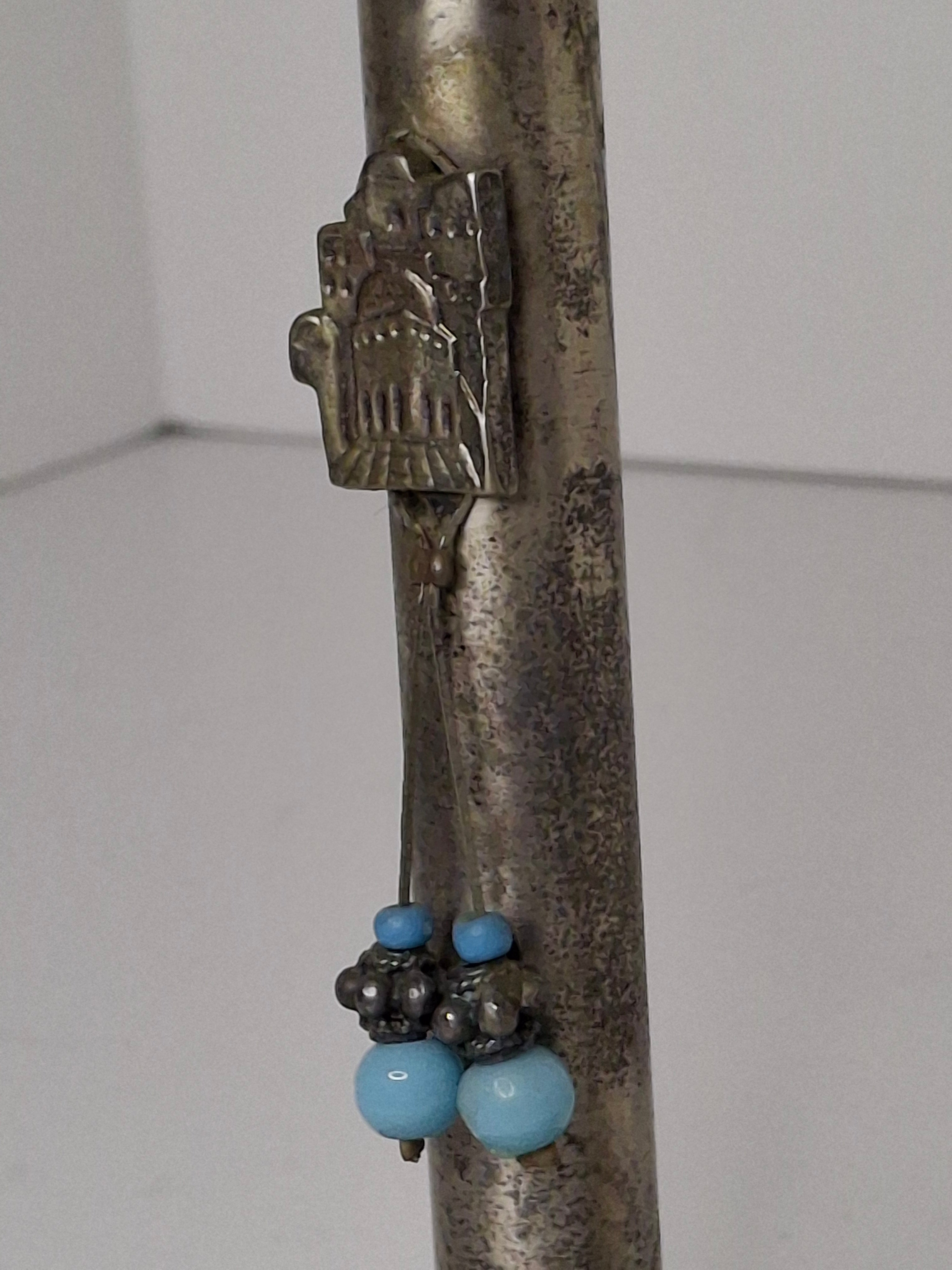 Vintage Avgad Silver-Plated Shabbat Candlesticks Pair with Old City Jerusalem Engraving - Judaica Israel