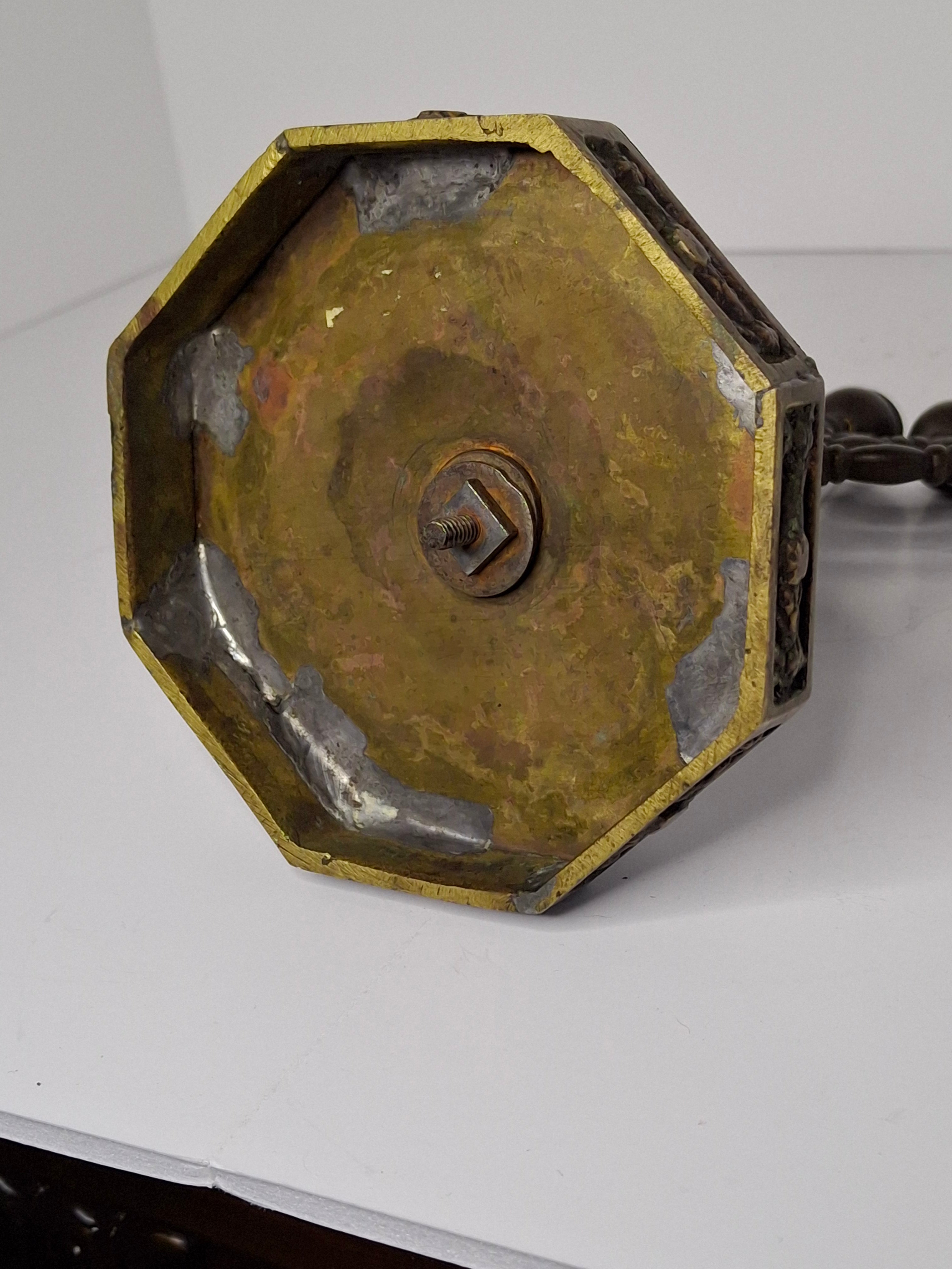 Antique Eastern European Brass Hanukkah Menorah Chanukiah - Octagonal Floral Base, Circa 1900 Judaica