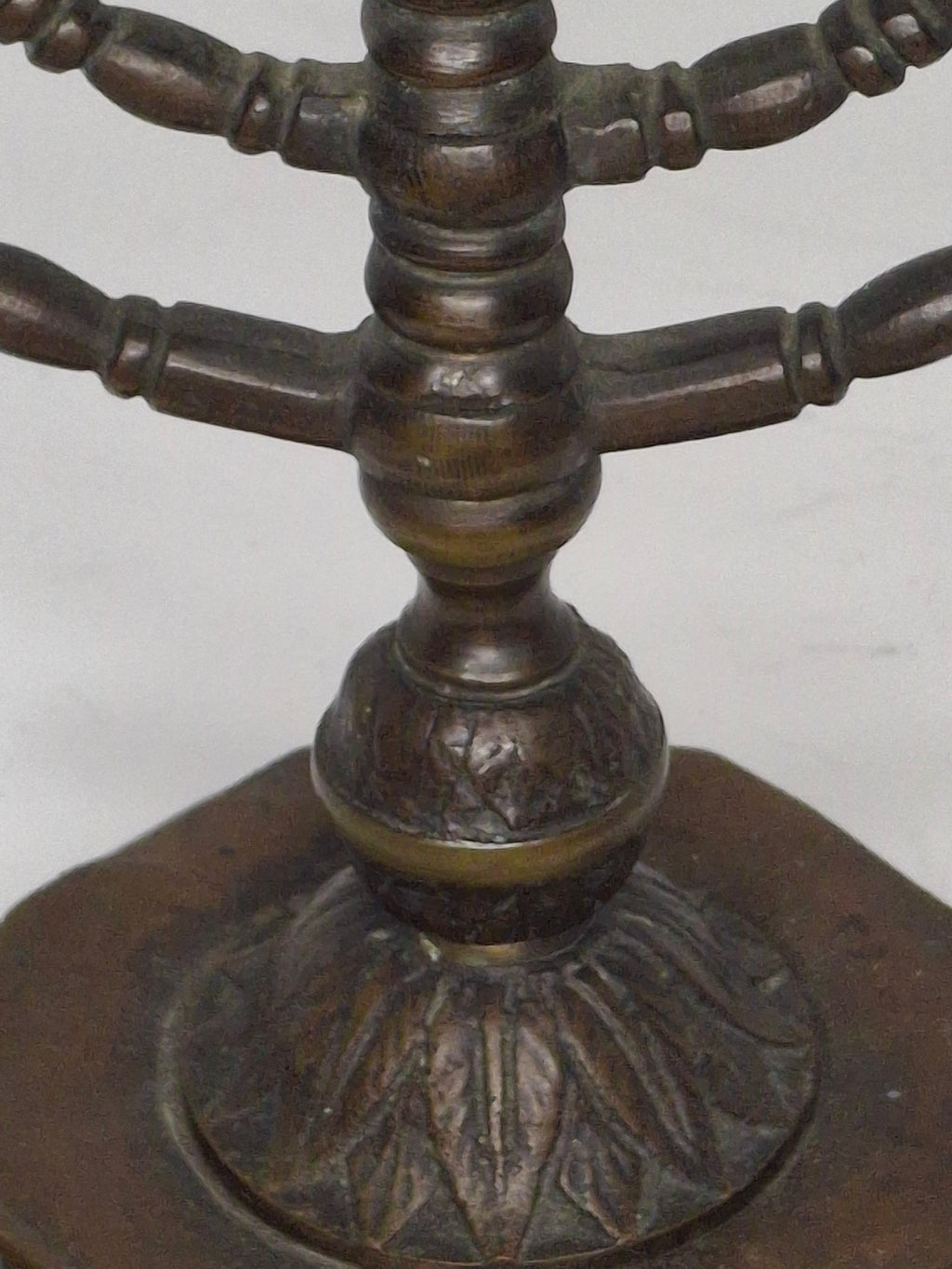 Antique Eastern European Brass Hanukkah Menorah Chanukiah - Octagonal Floral Base, Circa 1900 Judaica