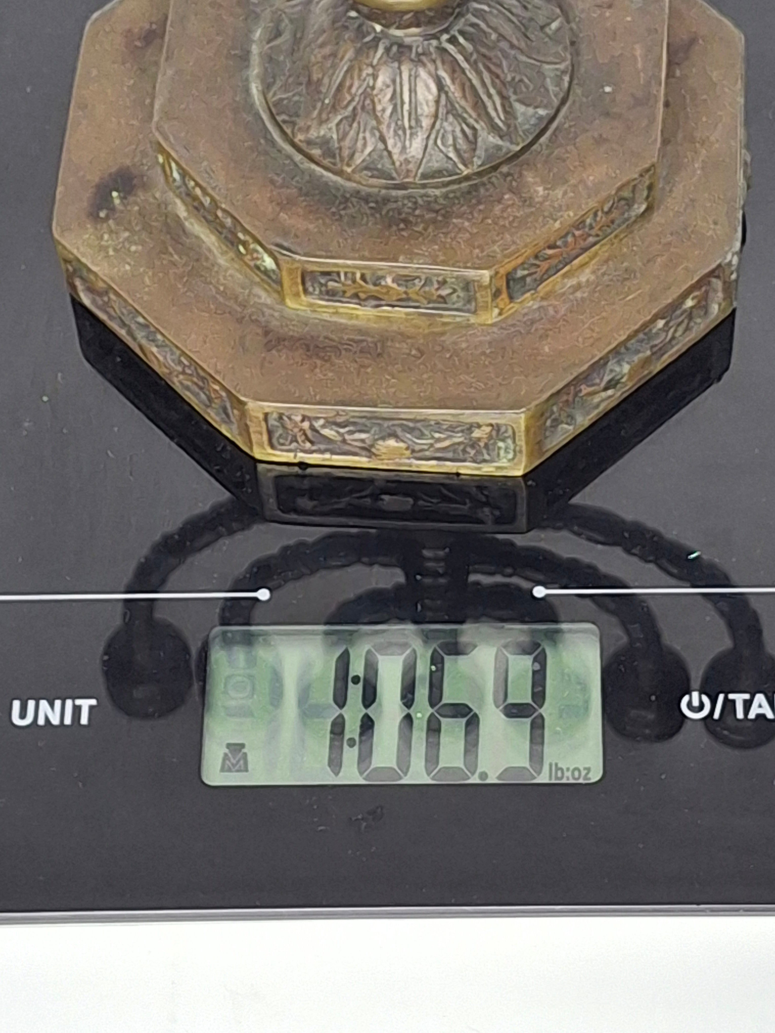 Antique Eastern European Brass Hanukkah Menorah Chanukiah - Octagonal Floral Base, Circa 1900 Judaica