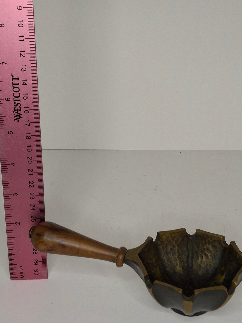 Vintage Israeli Hammered Brass Scoop Ashtray with Wooden Handle - Made in Israel