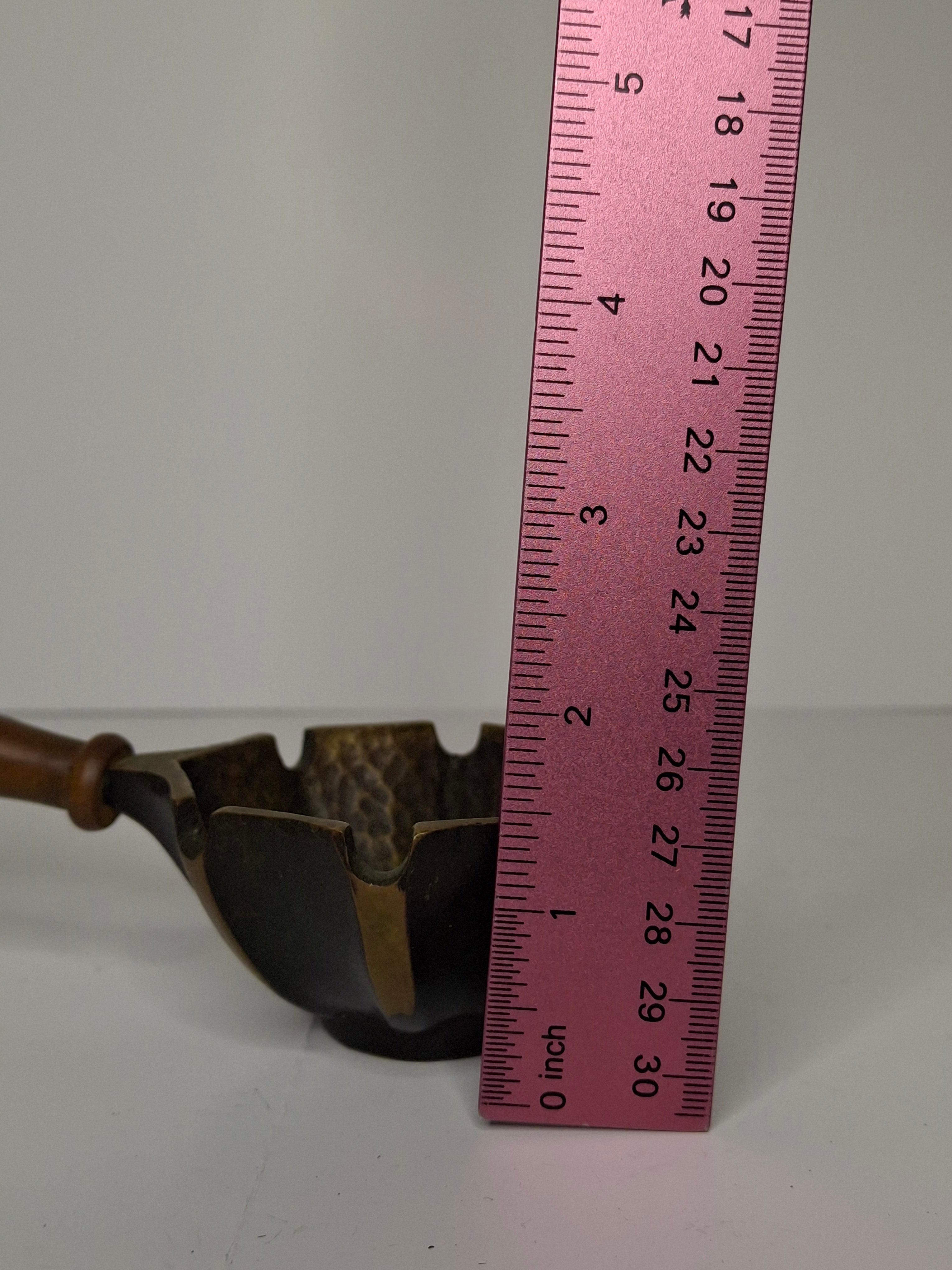 Vintage Israeli Hammered Brass Scoop Ashtray with Wooden Handle - Made in Israel