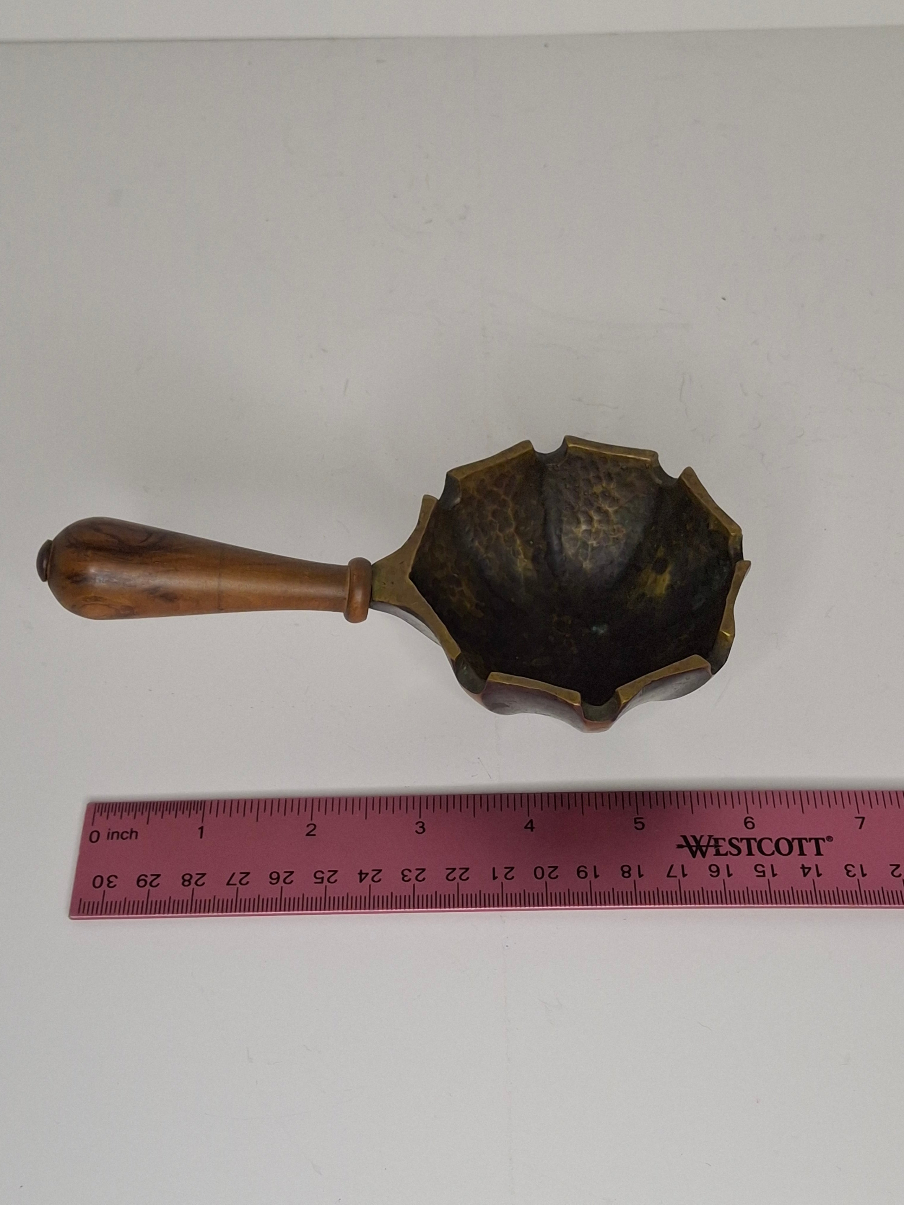 Vintage Israeli Hammered Brass Scoop Ashtray with Wooden Handle - Made in Israel