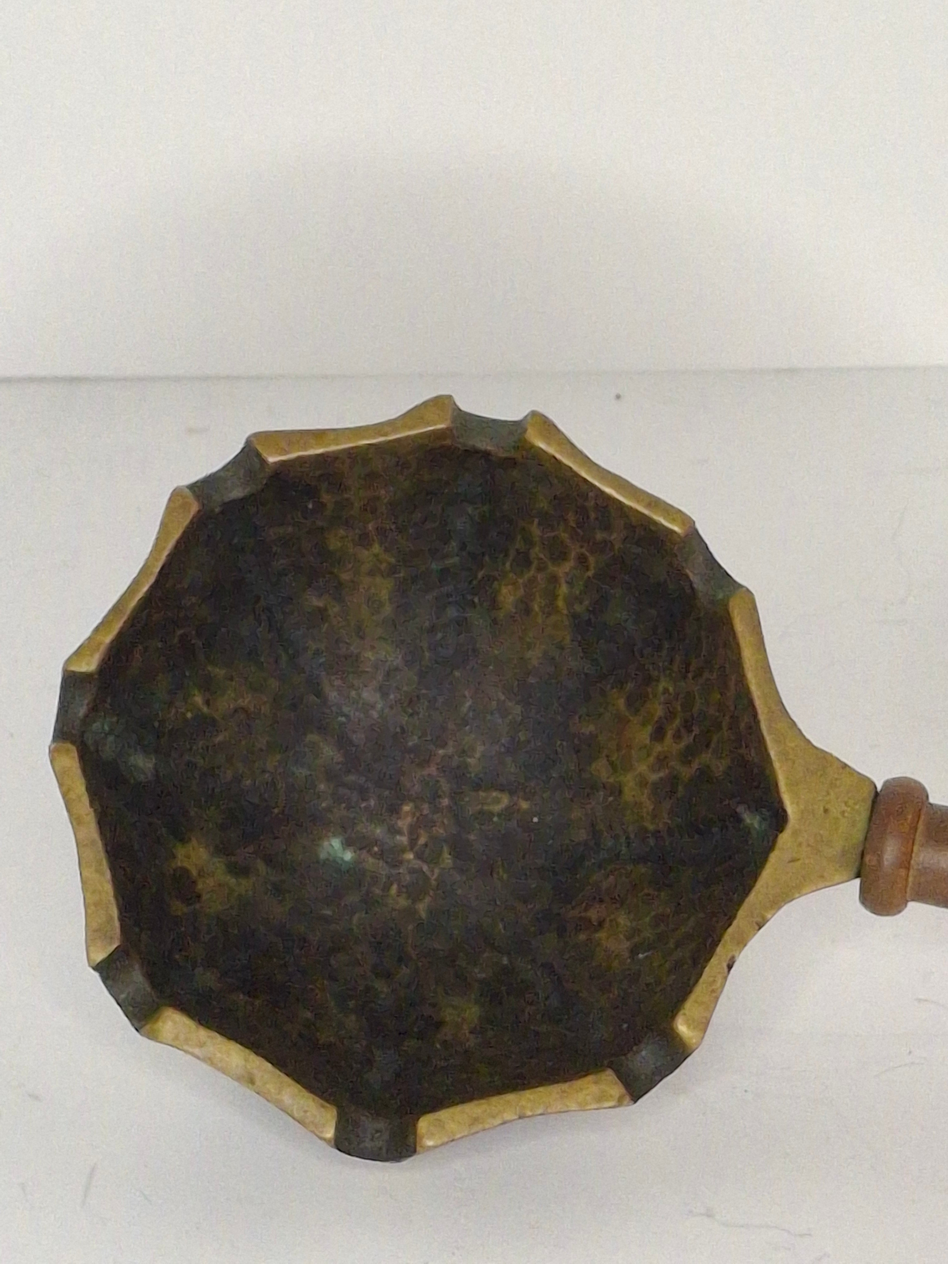 Vintage Israeli Hammered Brass Scoop Ashtray with Wooden Handle - Made in Israel