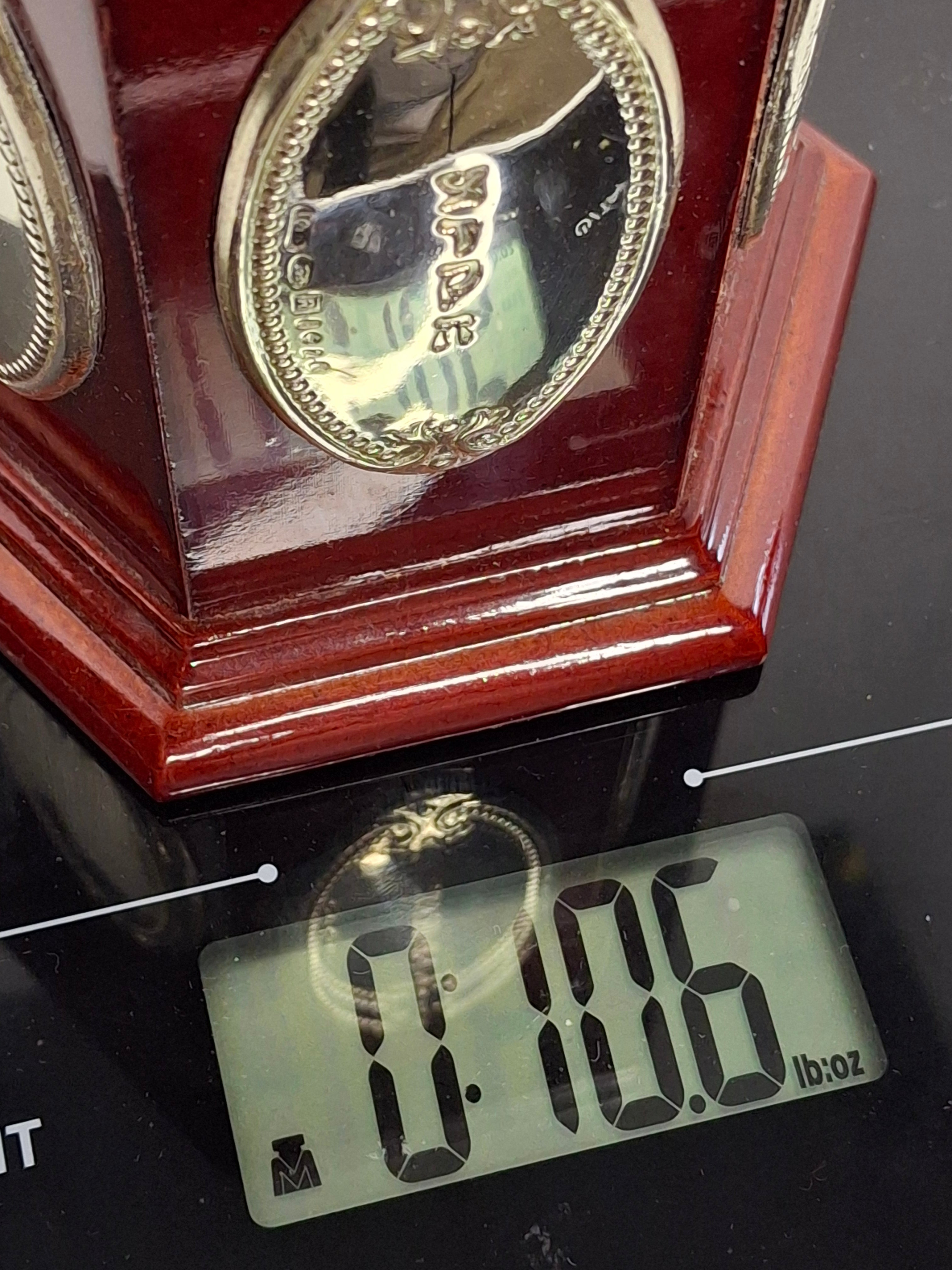 Modern Israeli Sterling Silver (925) & Mahogany Hexagonal Tzedakah Box - Engraved Plaques, Plastic Coin Stopper Judaica