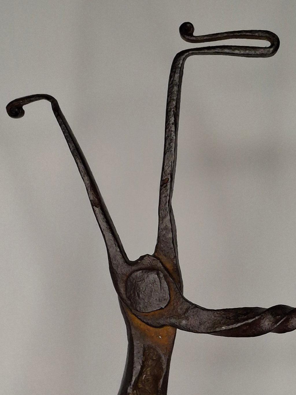 Extremely Rare Circa 17th Century English/American Primitive Wrought Iron Rushlight Holder on Wooden Tripod Base with Circular, Leather Wrapped 'Table,' Ball Counterweight - Museum Quality Lighting Artifact