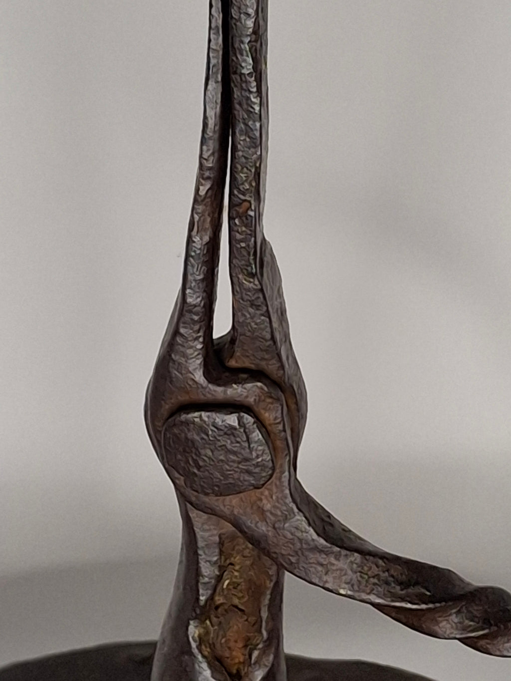 Extremely Rare Circa 17th Century English/American Primitive Wrought Iron Rushlight Holder on Wooden Tripod Base with Circular, Leather Wrapped 'Table,' Ball Counterweight - Museum Quality Lighting Artifact