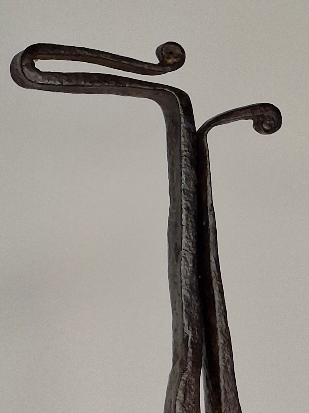 Extremely Rare Circa 17th Century English/American Primitive Wrought Iron Rushlight Holder on Wooden Tripod Base with Circular, Leather Wrapped 'Table,' Ball Counterweight - Museum Quality Lighting Artifact