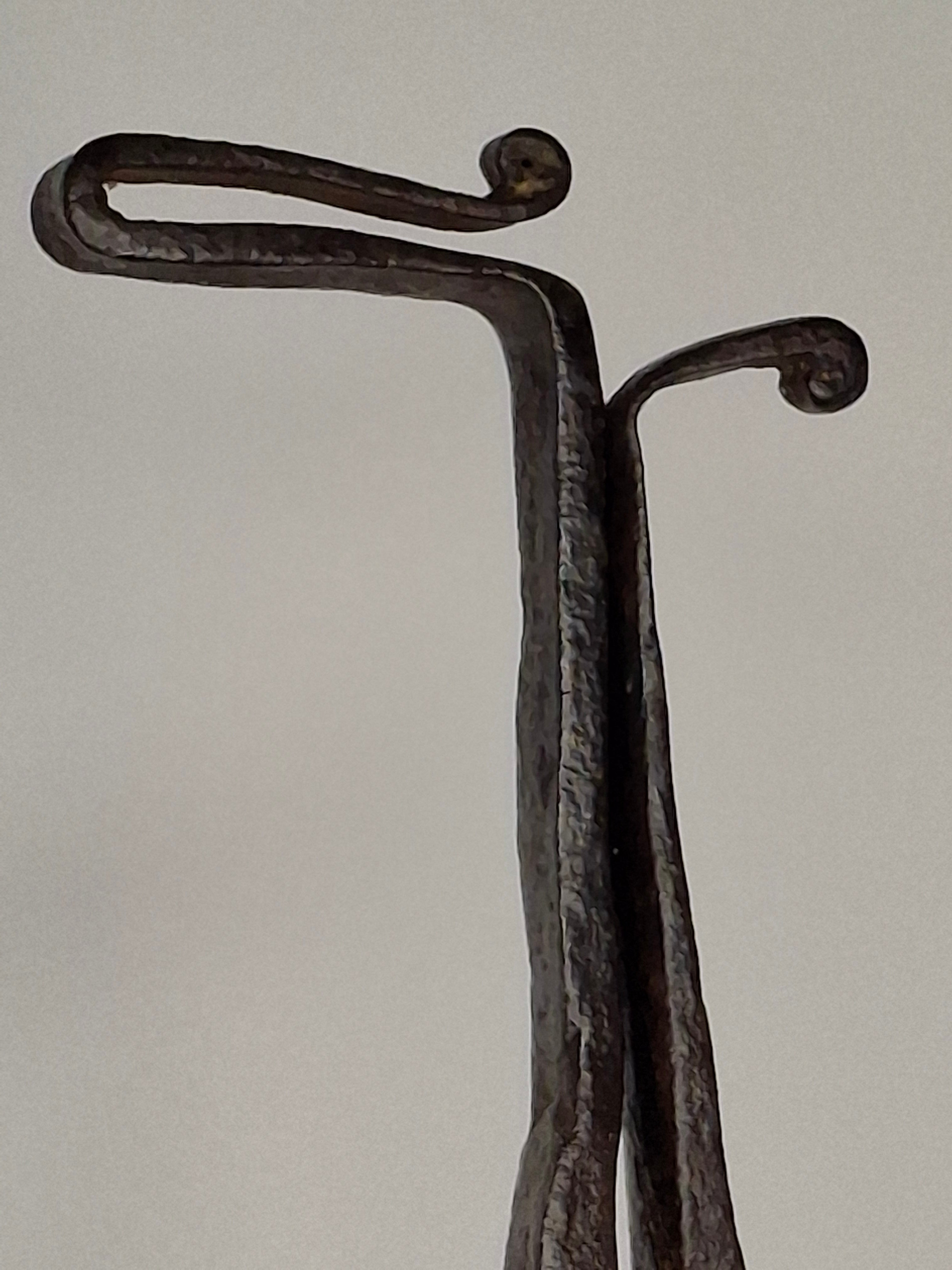 Extremely Rare Circa 17th Century English/American Primitive Wrought Iron Rushlight Holder on Wooden Tripod Base with Circular, Leather Wrapped 'Table,' Ball Counterweight - Museum Quality Lighting Artifact