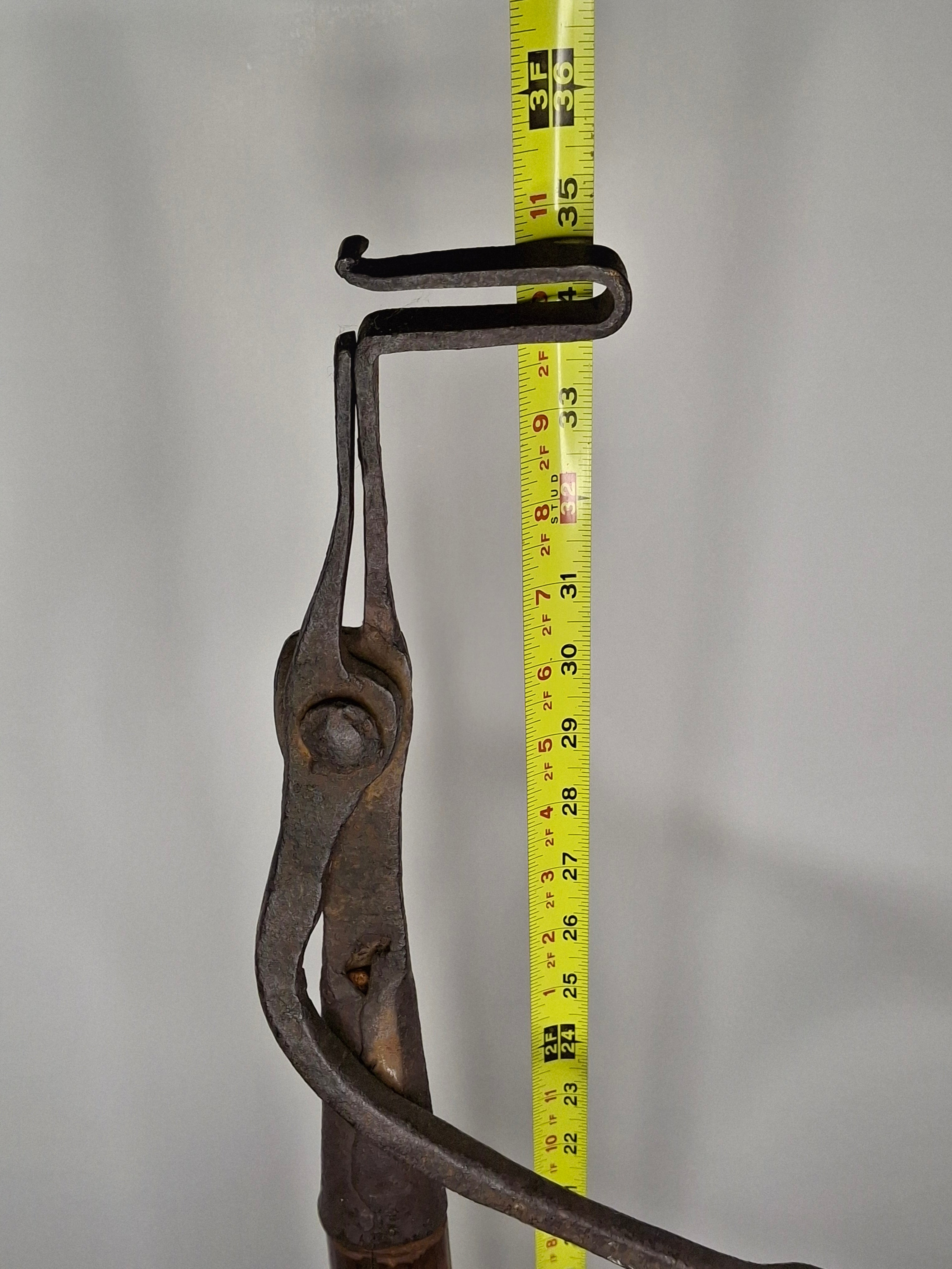 Exceptional and Rare Early American Wrought Iron Standing Rushlight / Splint Holder on Original Turned Wood Base – c.1780-1820 New England