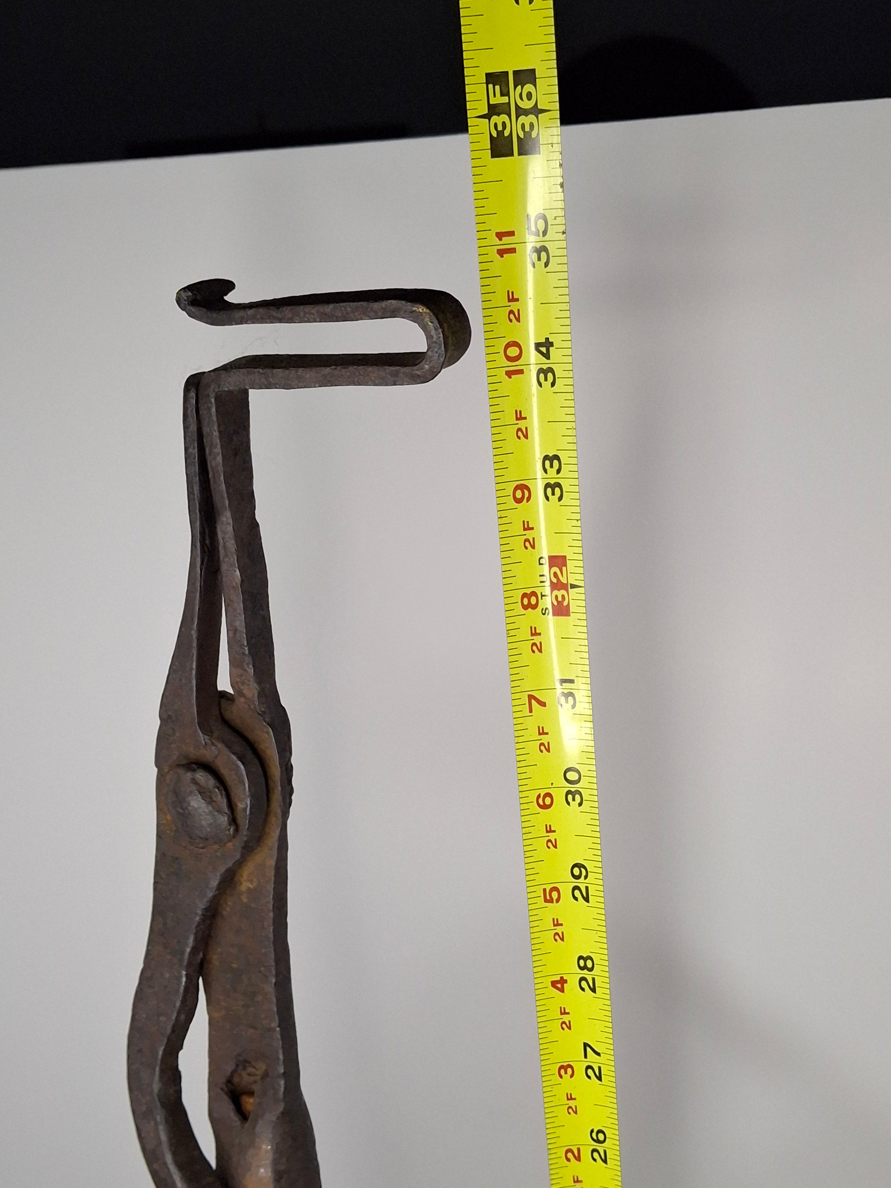 Exceptional and Rare Early American Wrought Iron Standing Rushlight / Splint Holder on Original Turned Wood Base – c.1780-1820 New England