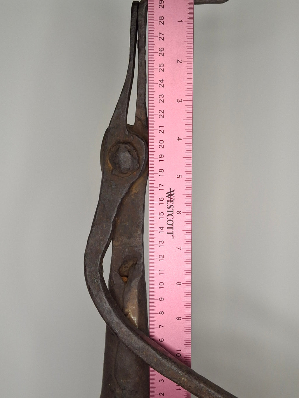 Exceptional and Rare Early American Wrought Iron Standing Rushlight / Splint Holder on Original Turned Wood Base – c.1780-1820 New England