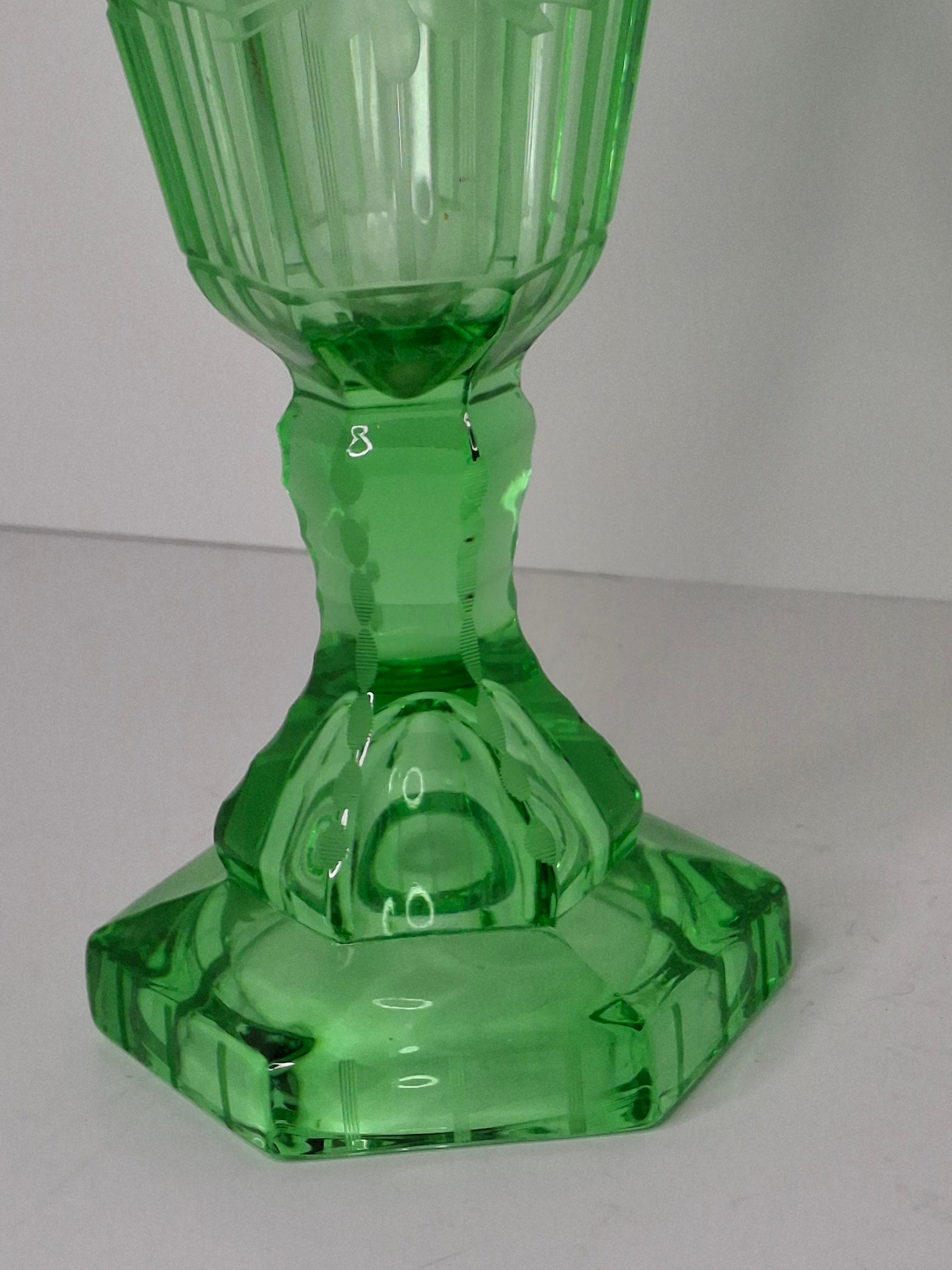 Antique Green EAPG Glass Kerosene Oil Lamp Wheel Cut Floral Etched 10" P&A Eagle