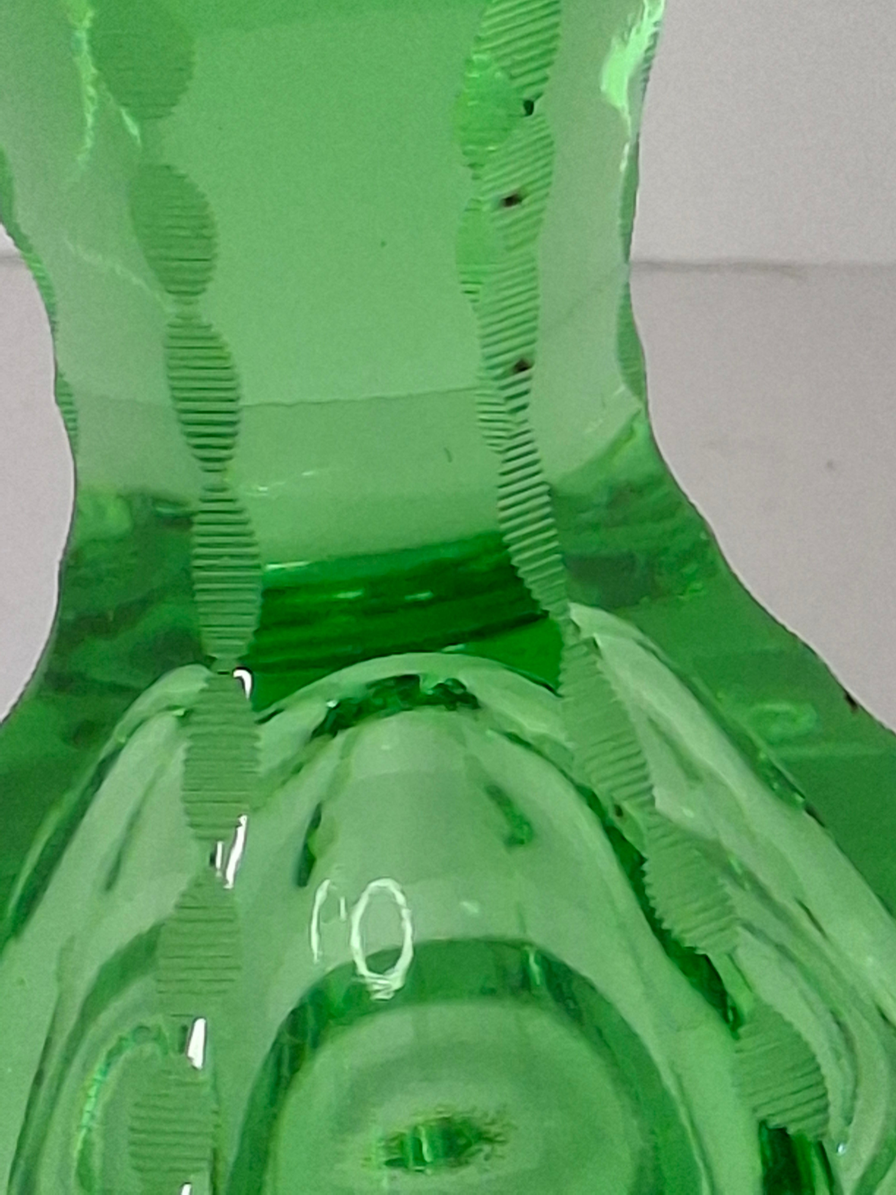 Antique Green EAPG Glass Kerosene Oil Lamp Wheel Cut Floral Etched 10" P&A Eagle