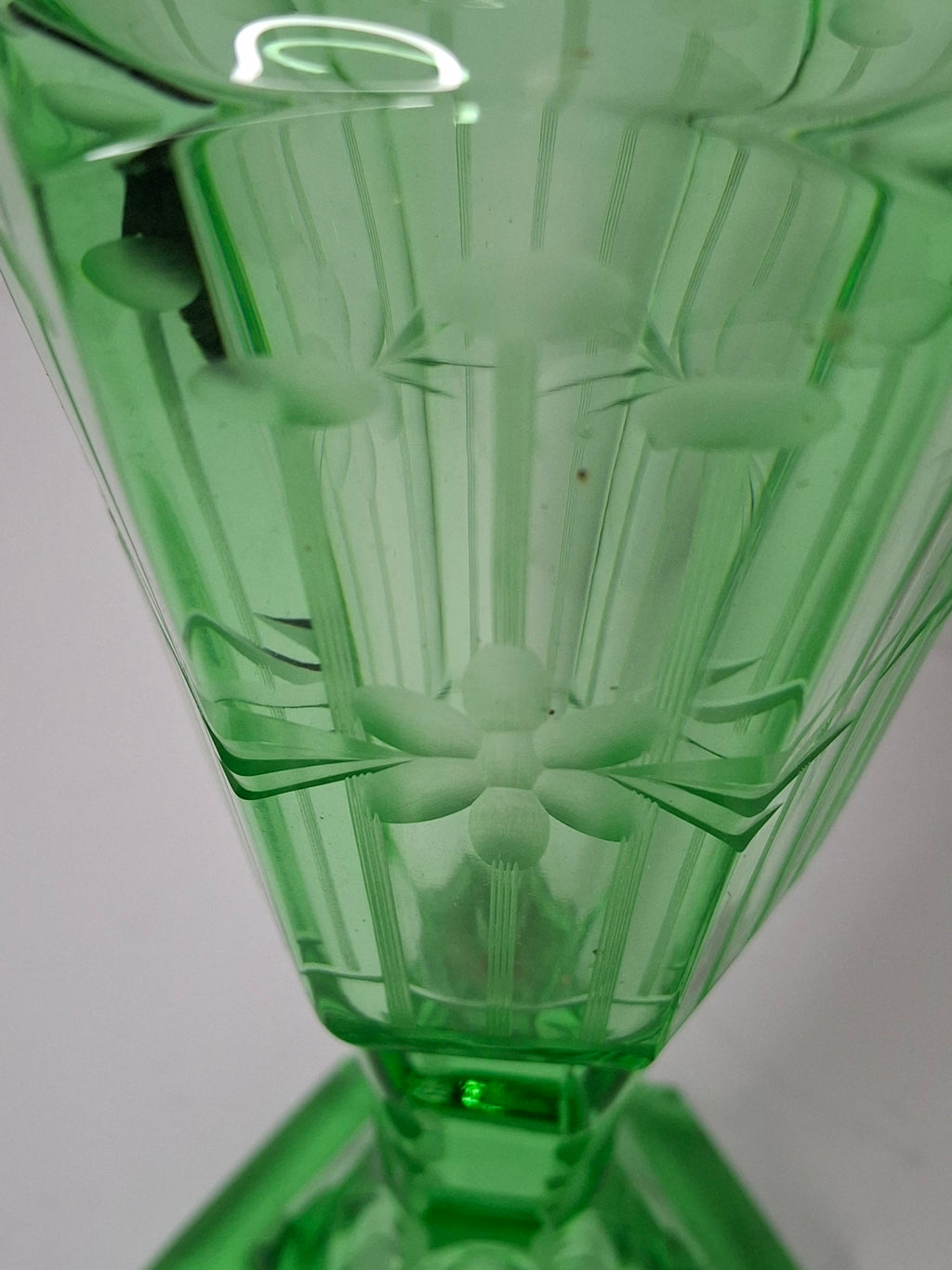 Antique Green EAPG Glass Kerosene Oil Lamp Wheel Cut Floral Etched 10" P&A Eagle