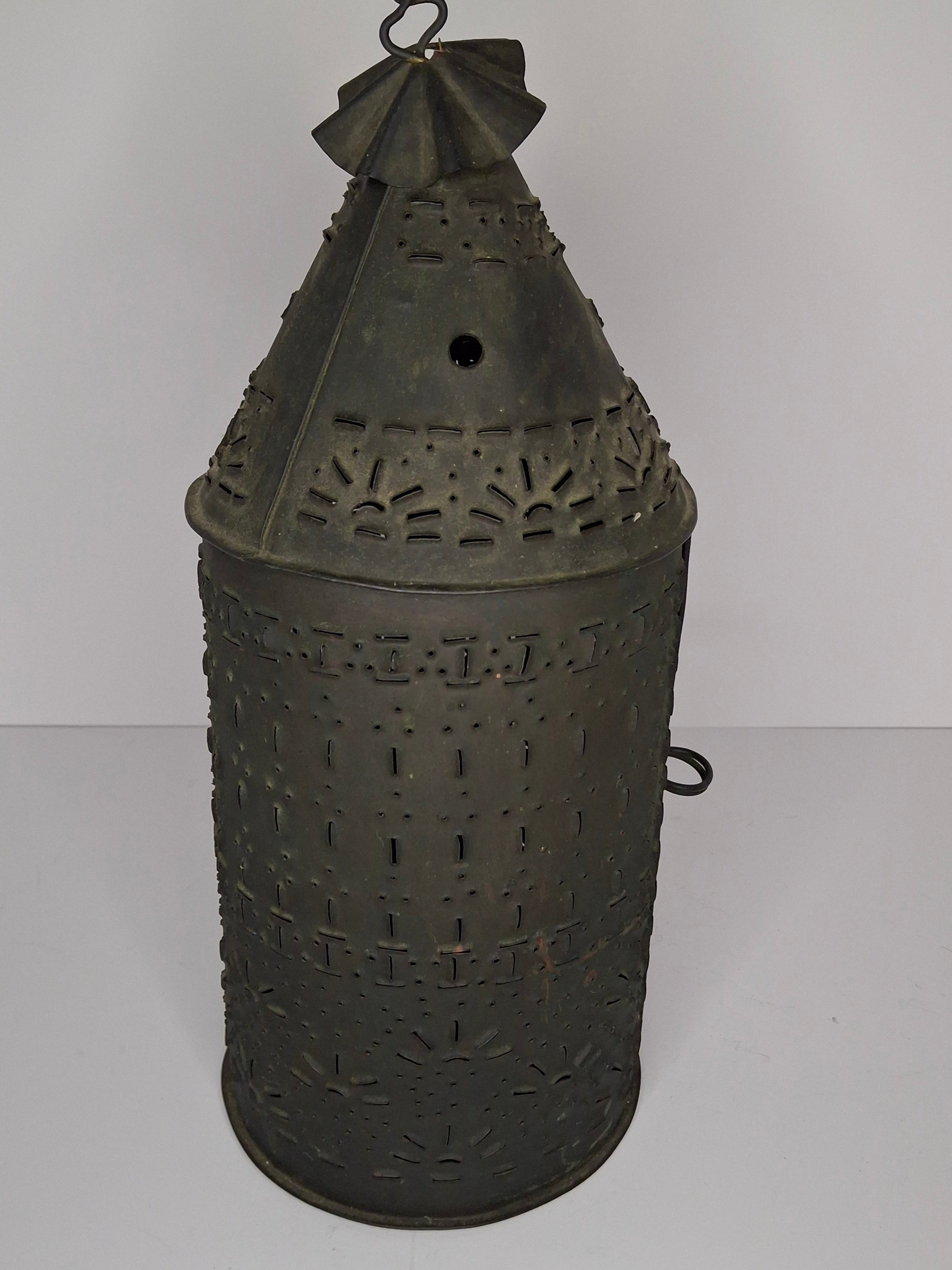 Antique 19th Century Pierced Tin Barn Candle Lantern Primitive Colonial