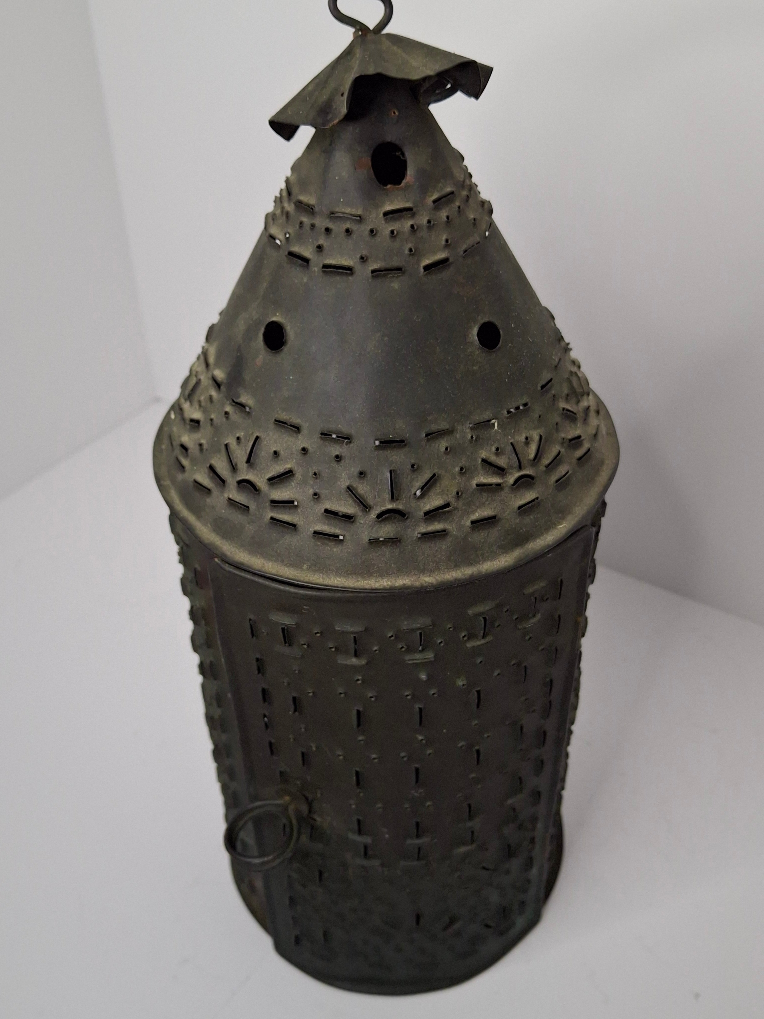 Antique 19th Century Pierced Tin Barn Candle Lantern Primitive Colonial