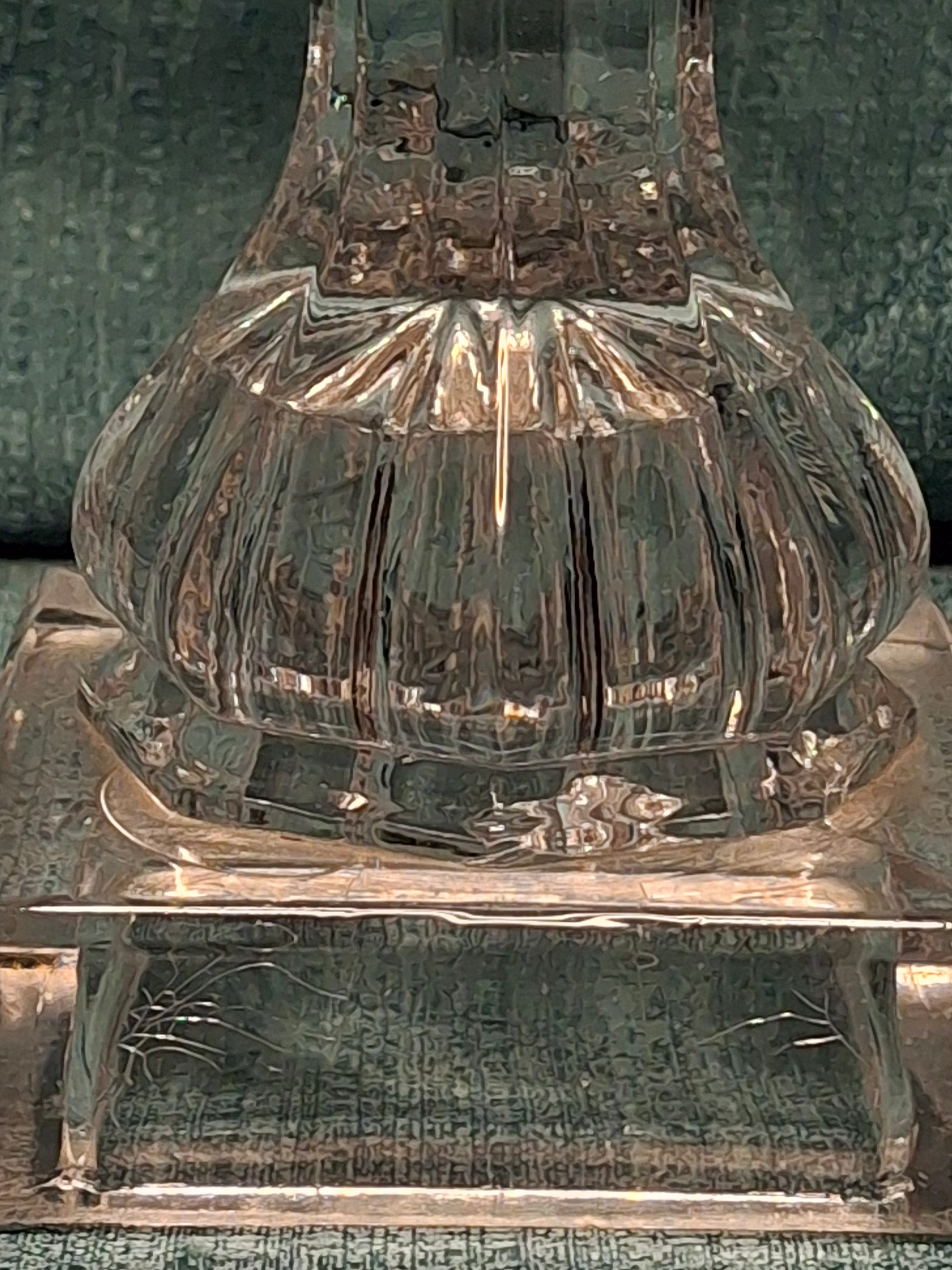 Tall Victorian Cut Glass Duplex Oil Lamp Brass Double Fluid Burner Snuff Caps c1880-1900