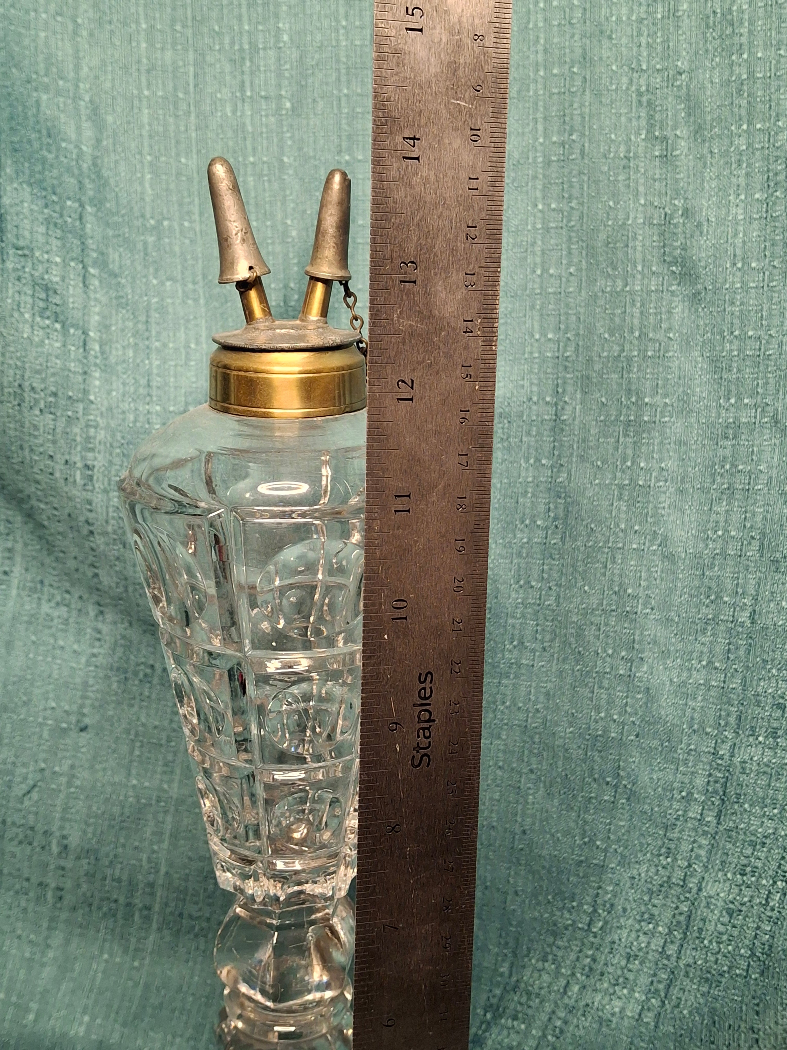 Tall Victorian Cut Glass Duplex Oil Lamp Brass Double Fluid Burner Snuff Caps c1880-1900