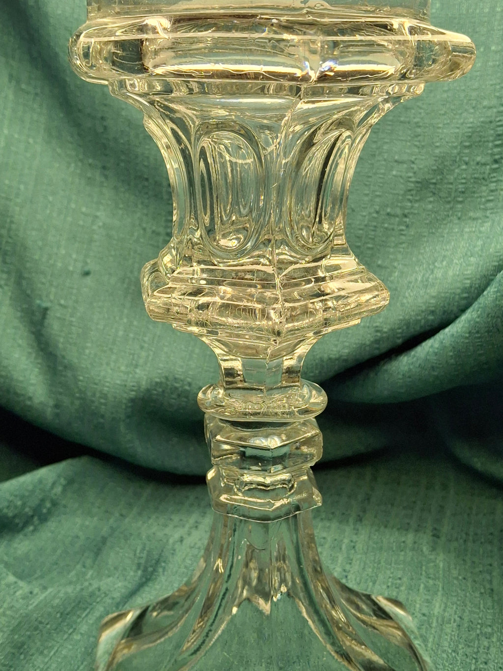 Antique 1840s Tall Sandwich Glass Double Whale Oil Burner Lamp - Clear Blown Font, Brass Fittings, Minor Base Chip - American Primitive Lighting