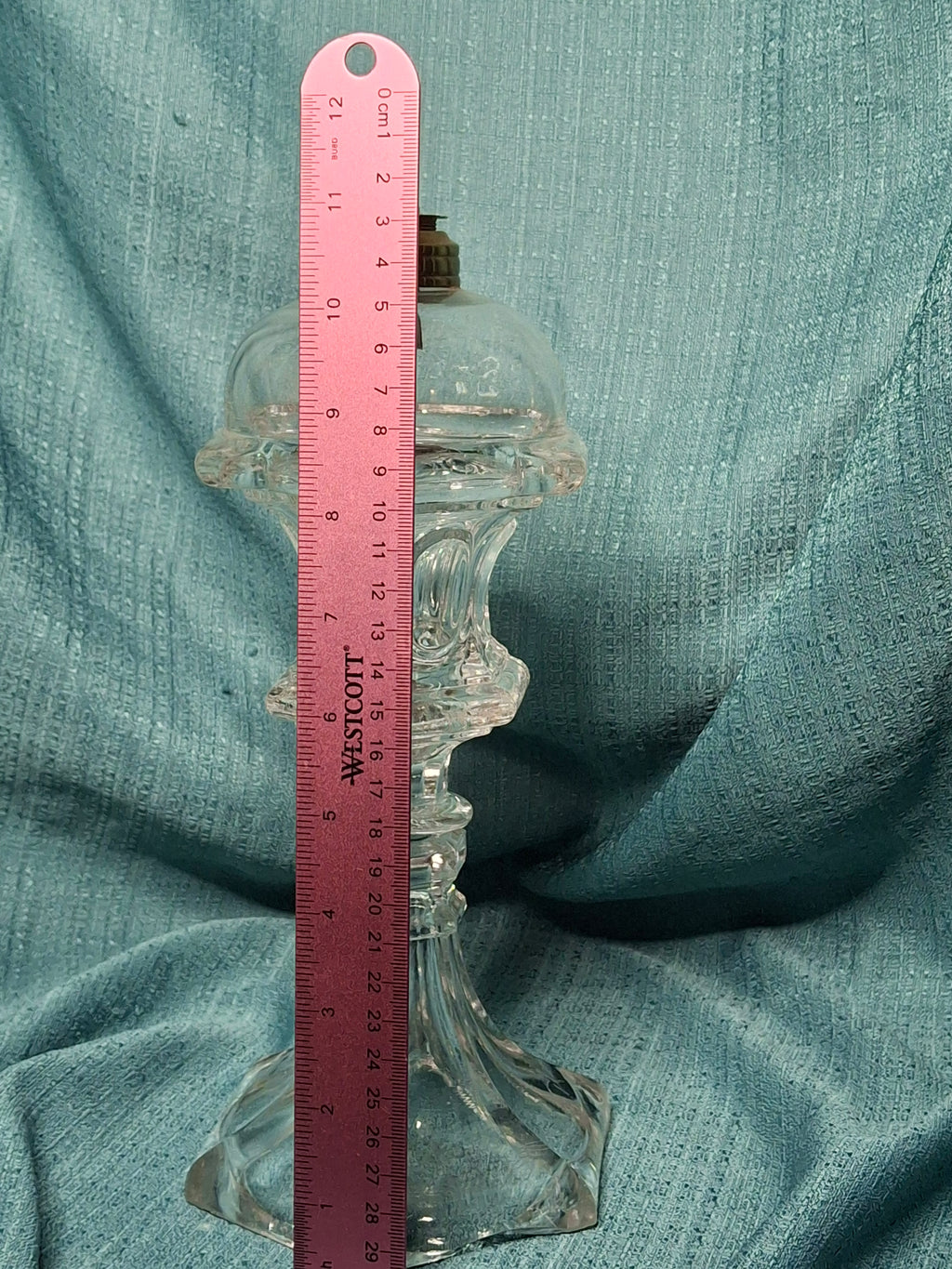 Antique 1840s Tall Sandwich Glass Double Whale Oil Burner Lamp - Clear Blown Font, Brass Fittings, Minor Base Chip - American Primitive Lighting