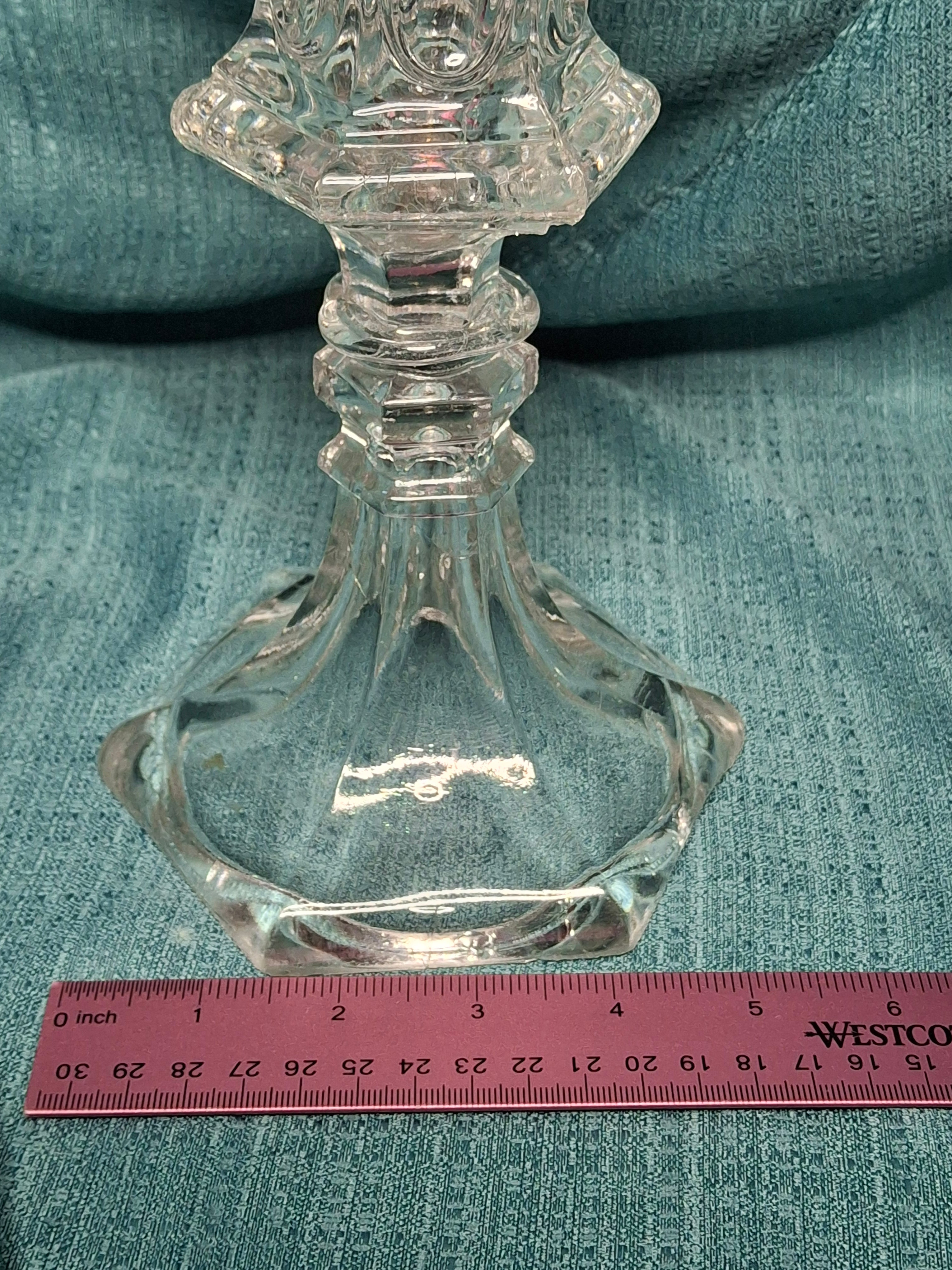 Antique 1840s Tall Sandwich Glass Double Whale Oil Burner Lamp - Clear Blown Font, Brass Fittings, Minor Base Chip - American Primitive Lighting