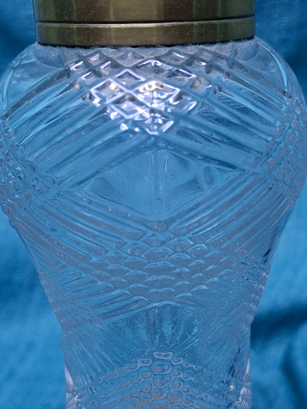 Antique 1850s All-Glass Double-Tube Burning Fluid Lamp, Six-Sided Lined Pattern Base & Font - No Caps, EAPG