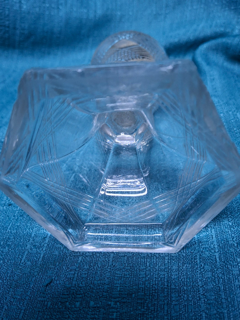 Antique 1850s All-Glass Double-Tube Burning Fluid Lamp, Six-Sided Lined Pattern Base & Font - No Caps, EAPG
