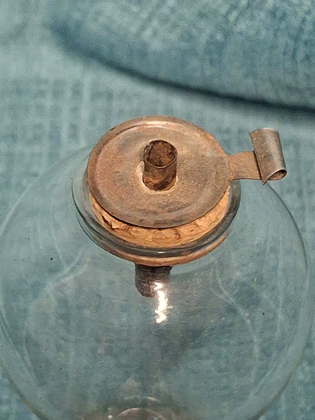 Antique 1820s American Blown Glass Whale Oil Lamp - Bulb-Shaped Font, Stepped Base, Single Tube Cork Burner - Early Sandwich Style