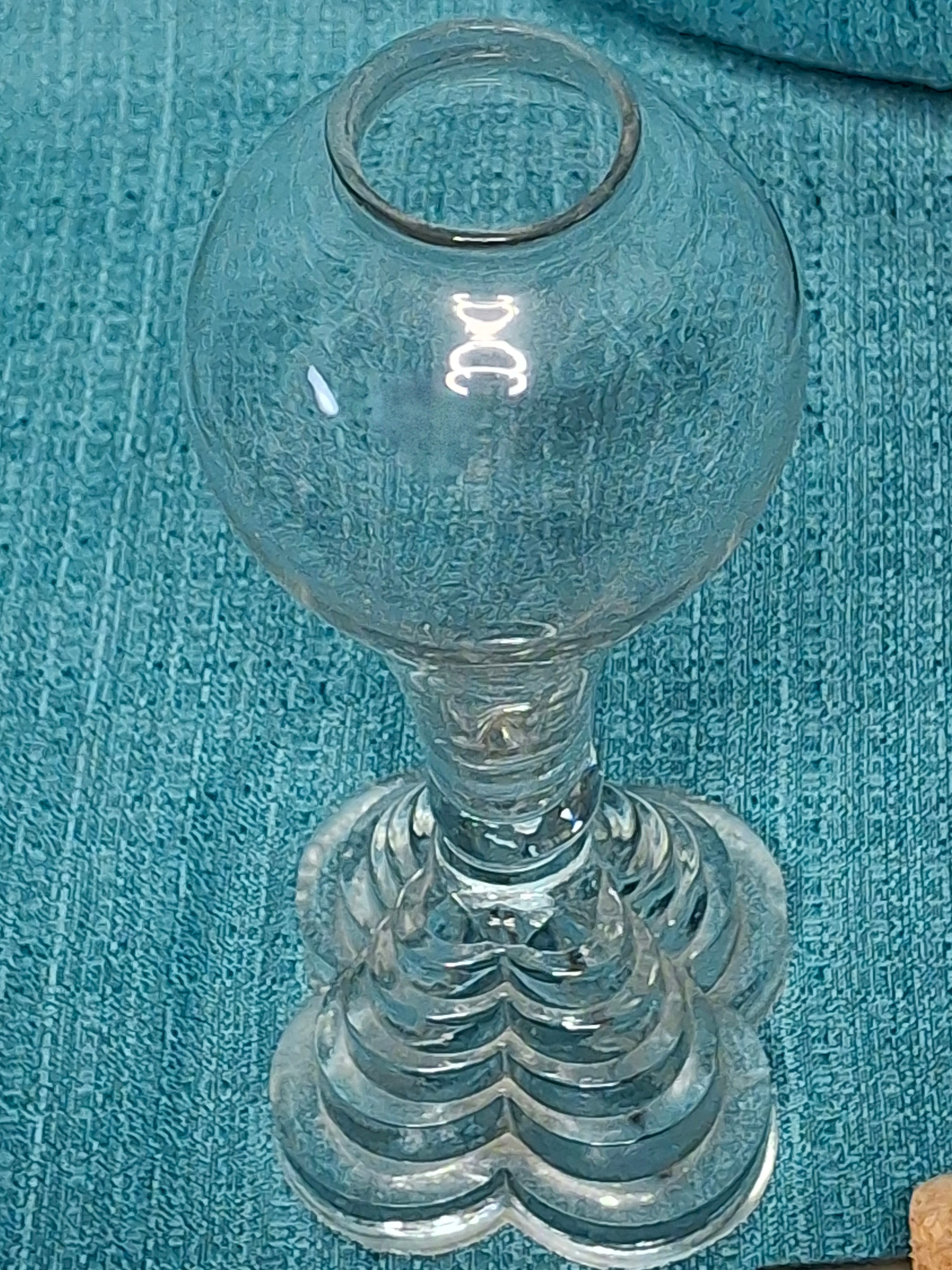 Antique 1820s American Blown Glass Whale Oil Lamp - Bulb-Shaped Font, Stepped Base, Single Tube Cork Burner - Early Sandwich Style