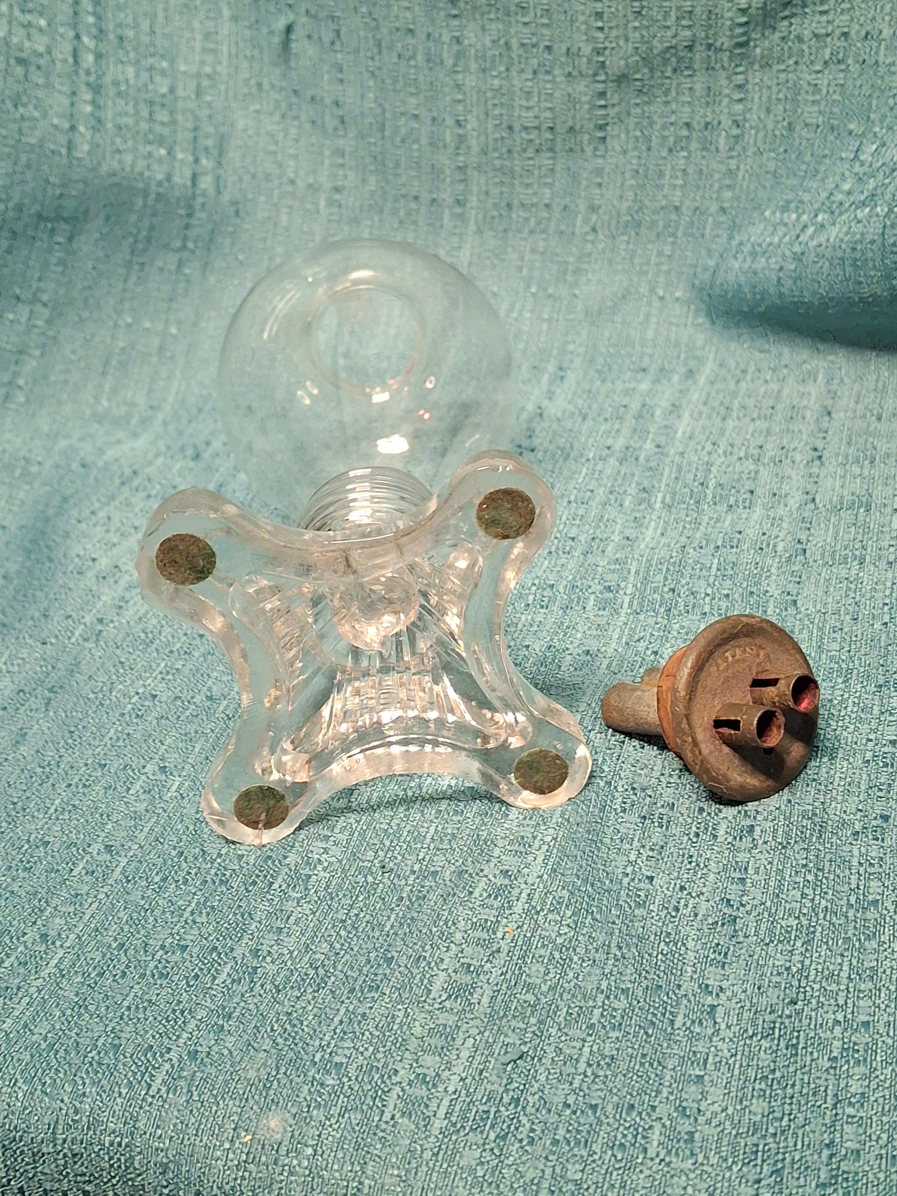 Antique 1830s American Bulb-Shaped Glass Whale Oil Lamp with Double Cork Tube Burner, Patent - Early 19th Century Lighting