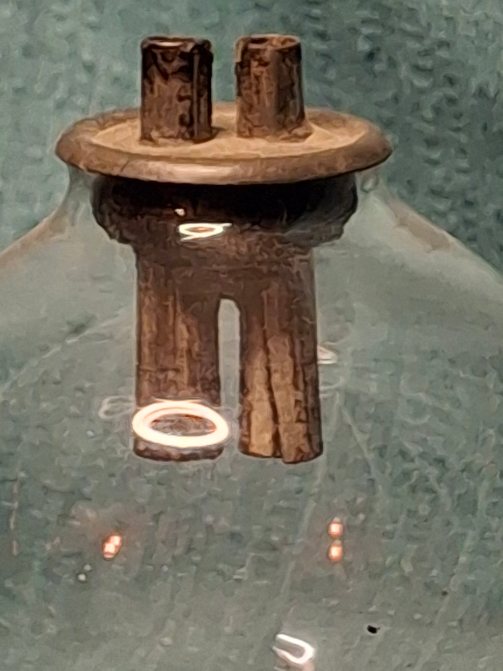 Antique Early 19th Century Double Whale Oil Lamp with Cork Burner - Round Blown Glass Font, Square Pressed Base, Circa 1800–1835