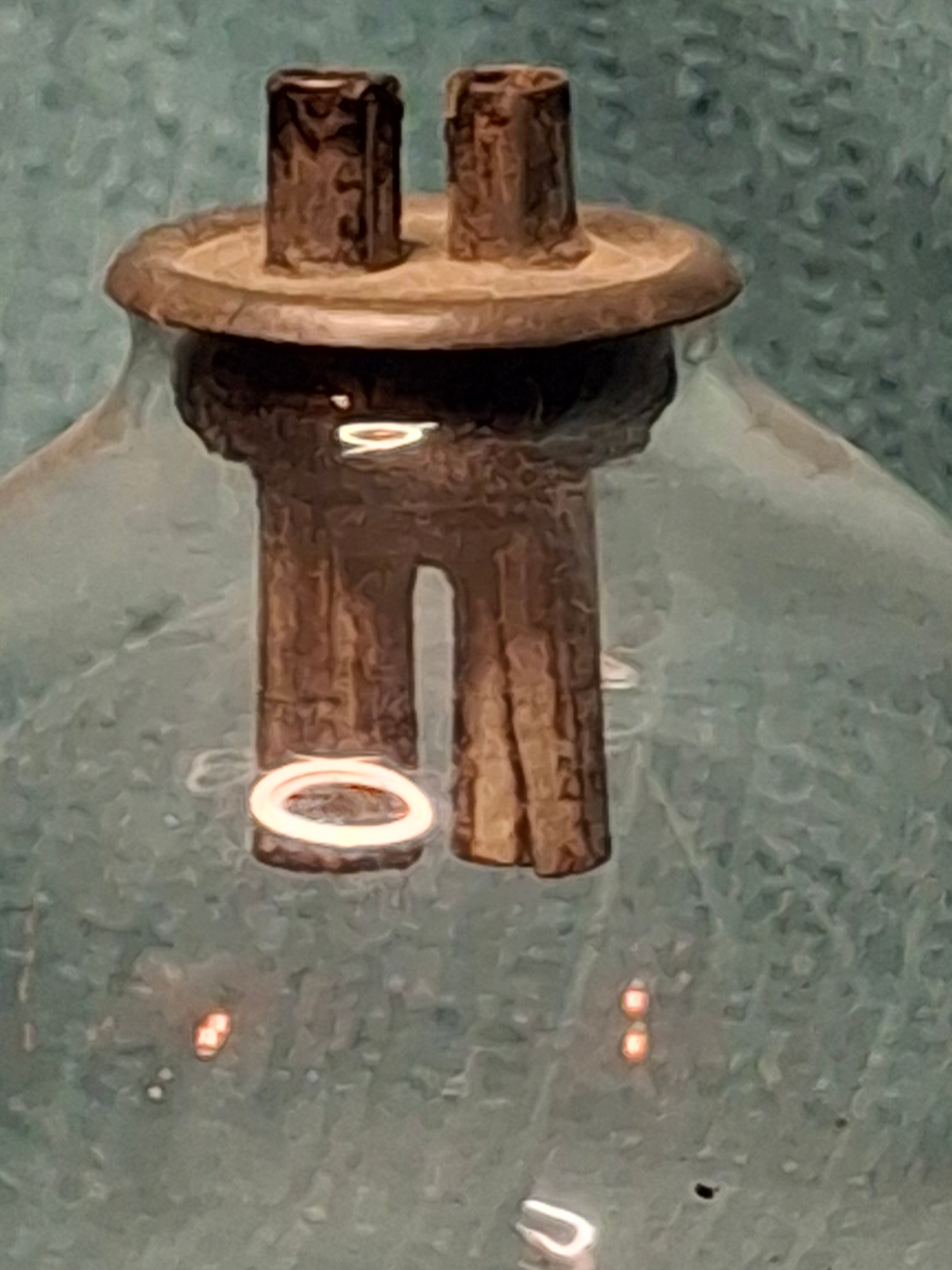 Antique Early 19th Century Double Whale Oil Lamp with Cork Burner - Round Blown Glass Font, Square Pressed Base, Circa 1800–1835