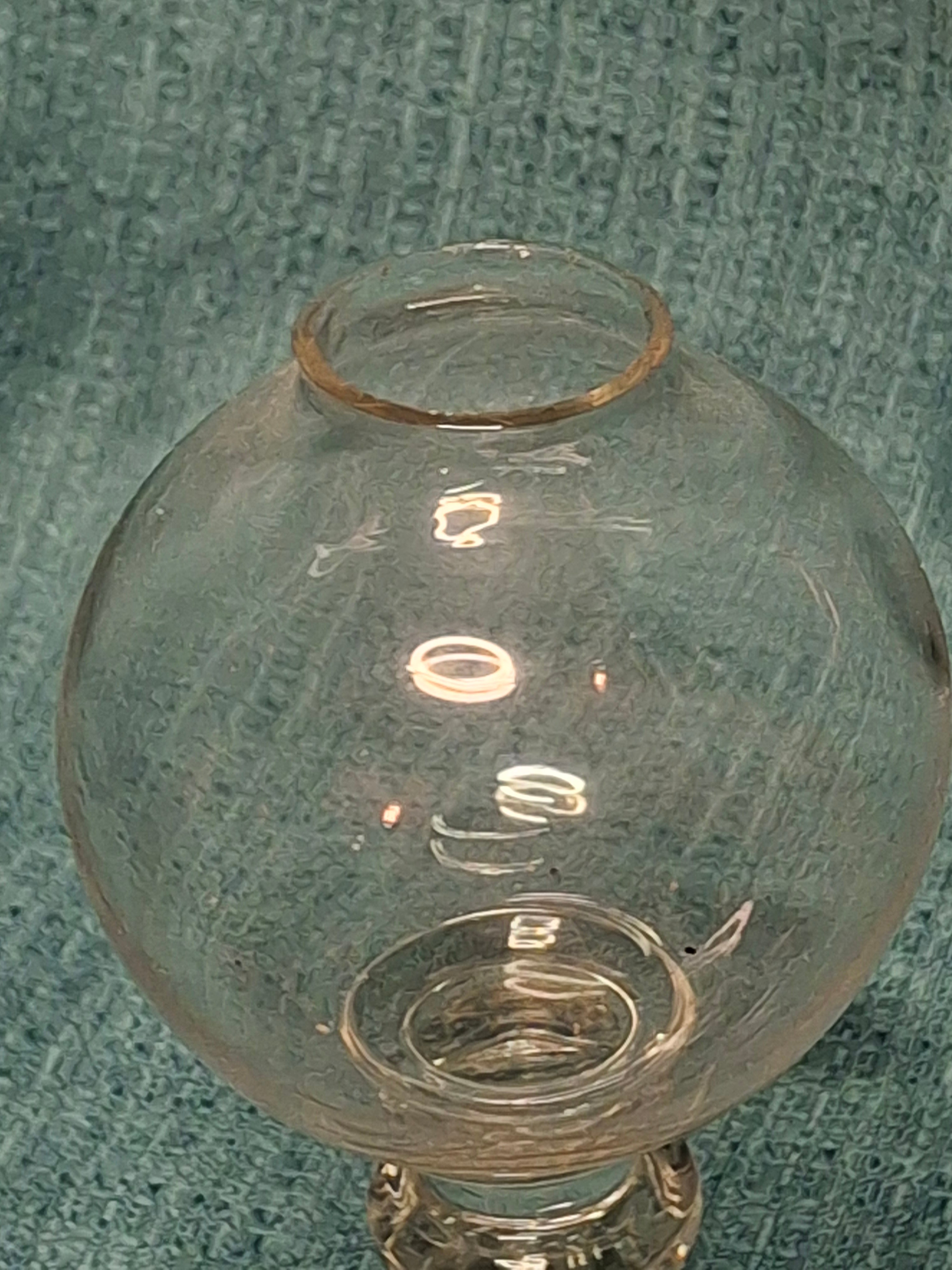 Antique Early 19th Century Double Whale Oil Lamp with Cork Burner - Round Blown Glass Font, Square Pressed Base, Circa 1800–1835