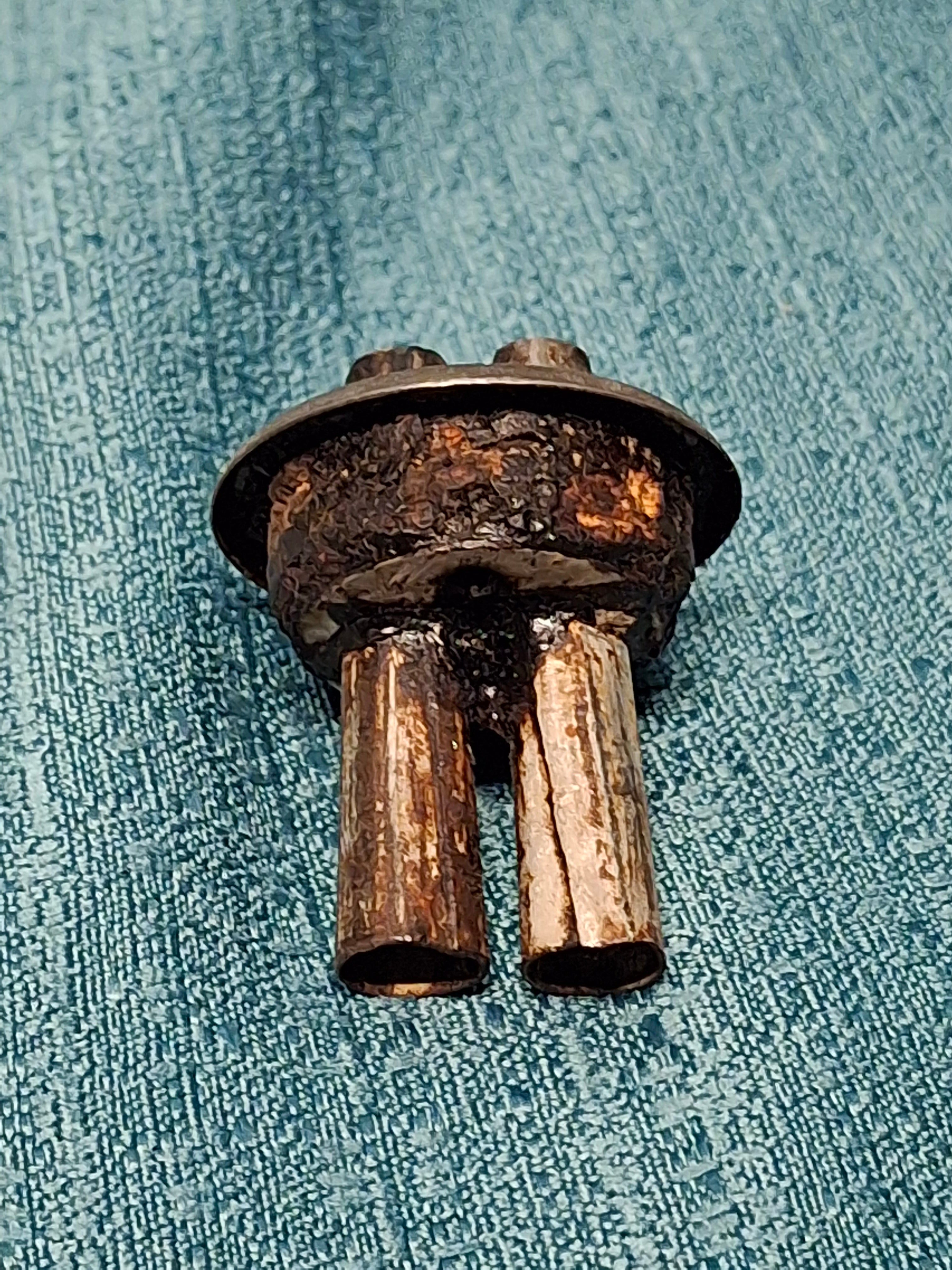 Antique Early 19th Century Double Whale Oil Lamp with Cork Burner - Round Blown Glass Font, Square Pressed Base, Circa 1800–1835