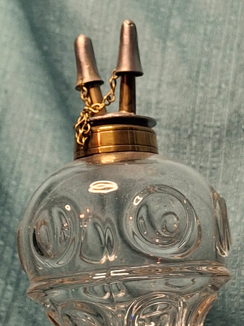 Antique 19th Century Double Fluid Burner Oil Lamp - Circa 1840s Brass & Clear Glass, Dual-Tube with Attached Snuff Caps