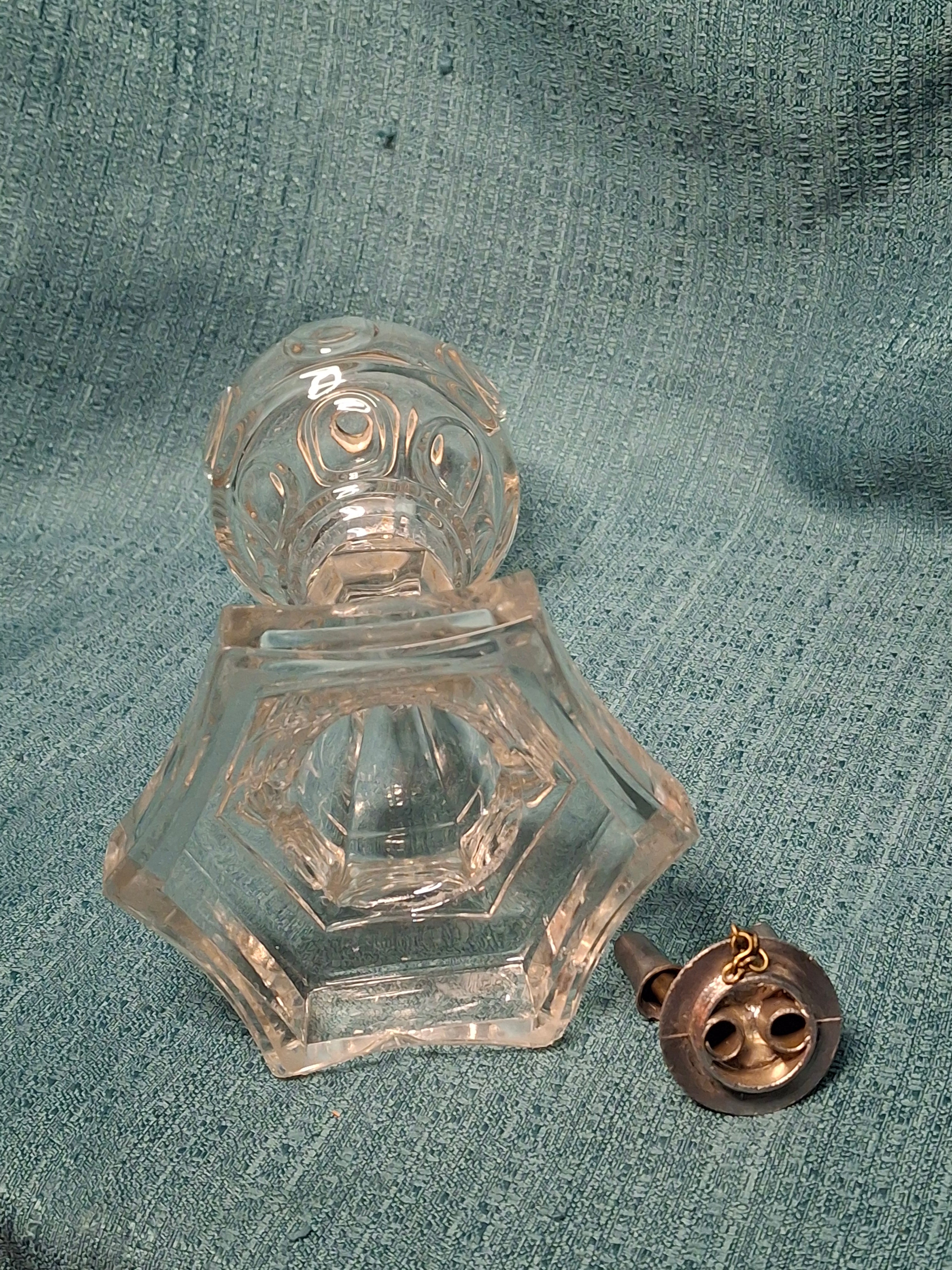 Antique 19th Century Double Fluid Burner Oil Lamp - Circa 1840s Brass & Clear Glass, Dual-Tube with Attached Snuff Caps