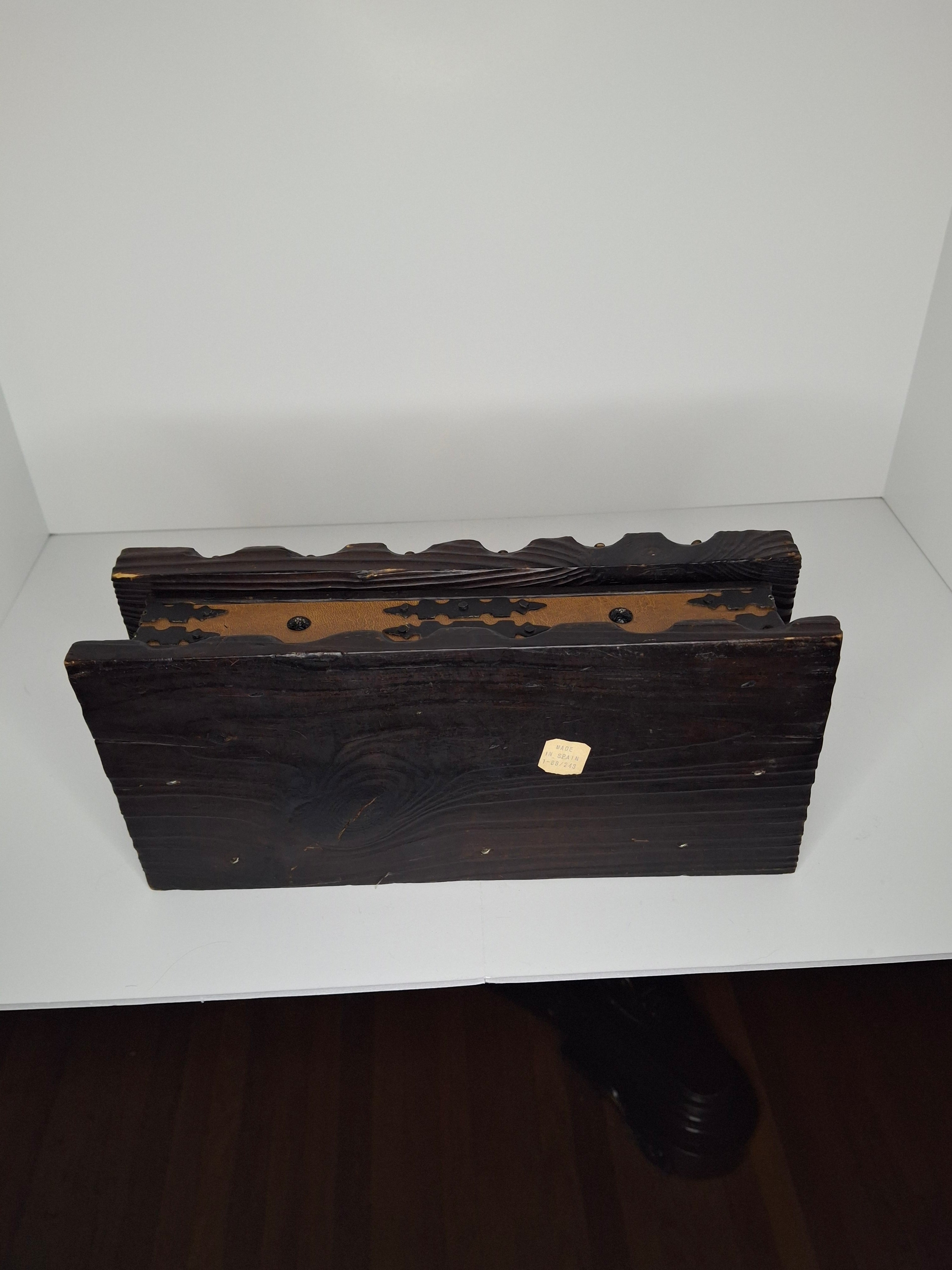 Vintage Spanish Hand-Carved Ornate Wooden Jewelry Box - Limited Edition - Brass Accents, Leather & Red Velvet