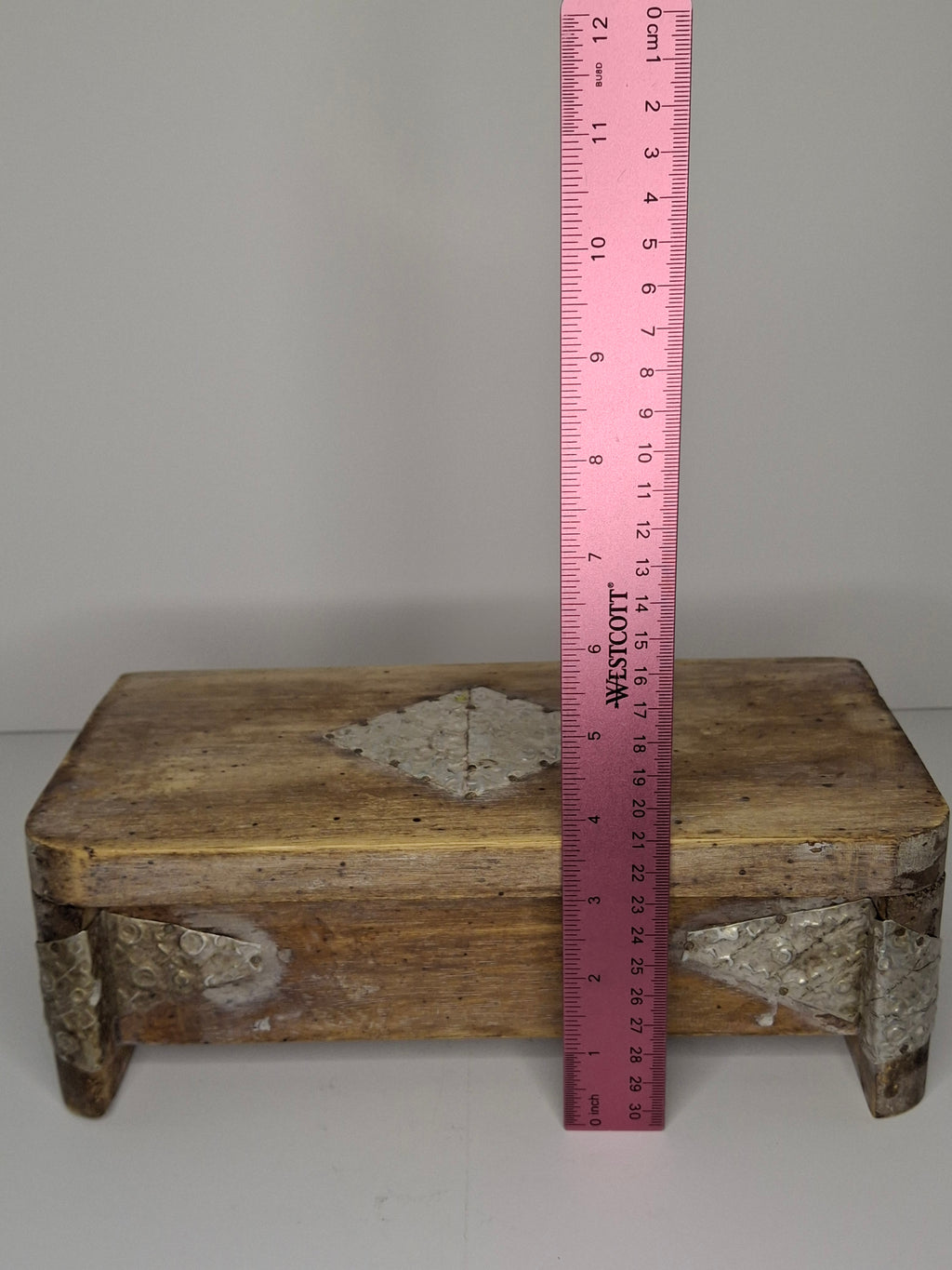 Vintage Wooden Box with Metal Inlay - Rustic Storage Keepsake
