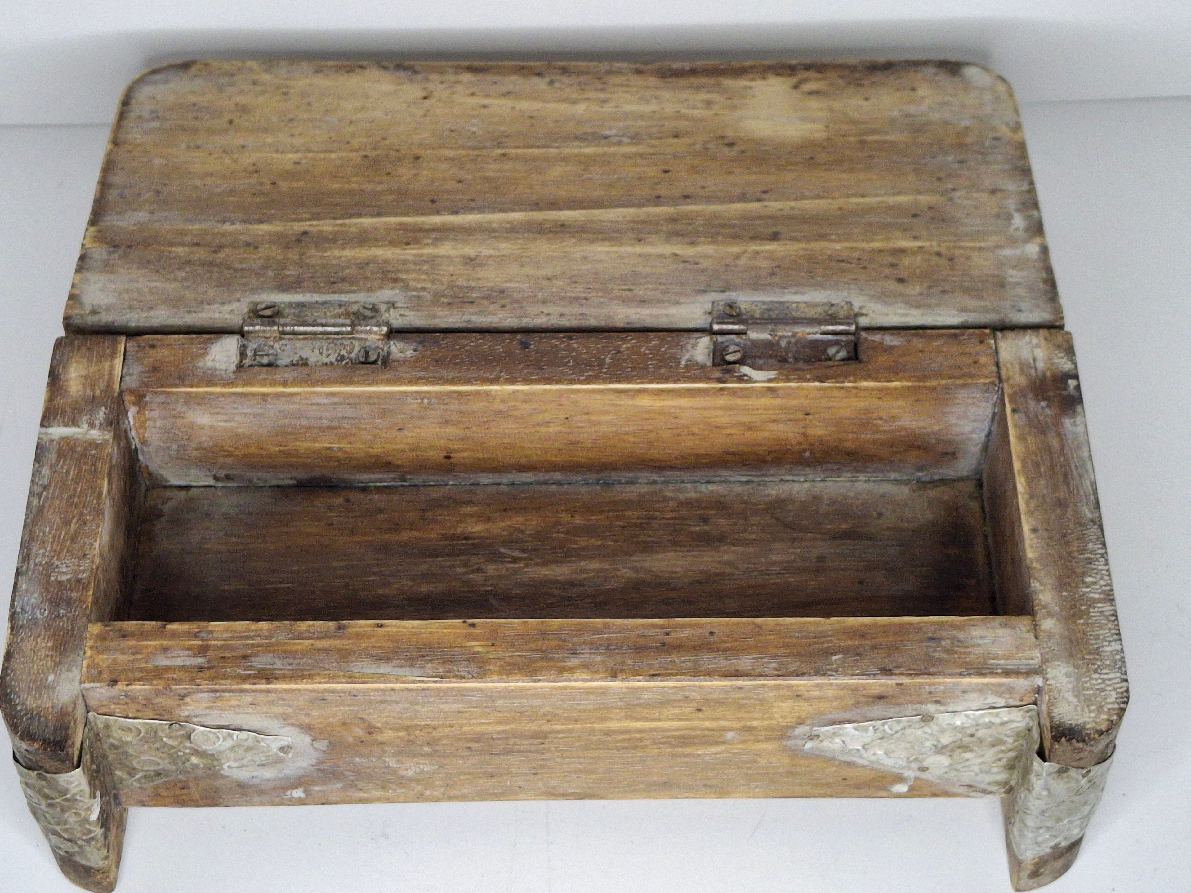 Vintage Wooden Box with Metal Inlay - Rustic Storage Keepsake