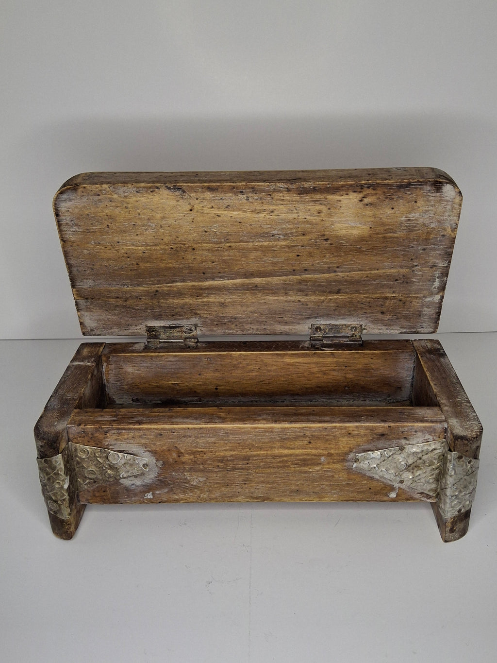 Vintage Wooden Box with Metal Inlay - Rustic Storage Keepsake