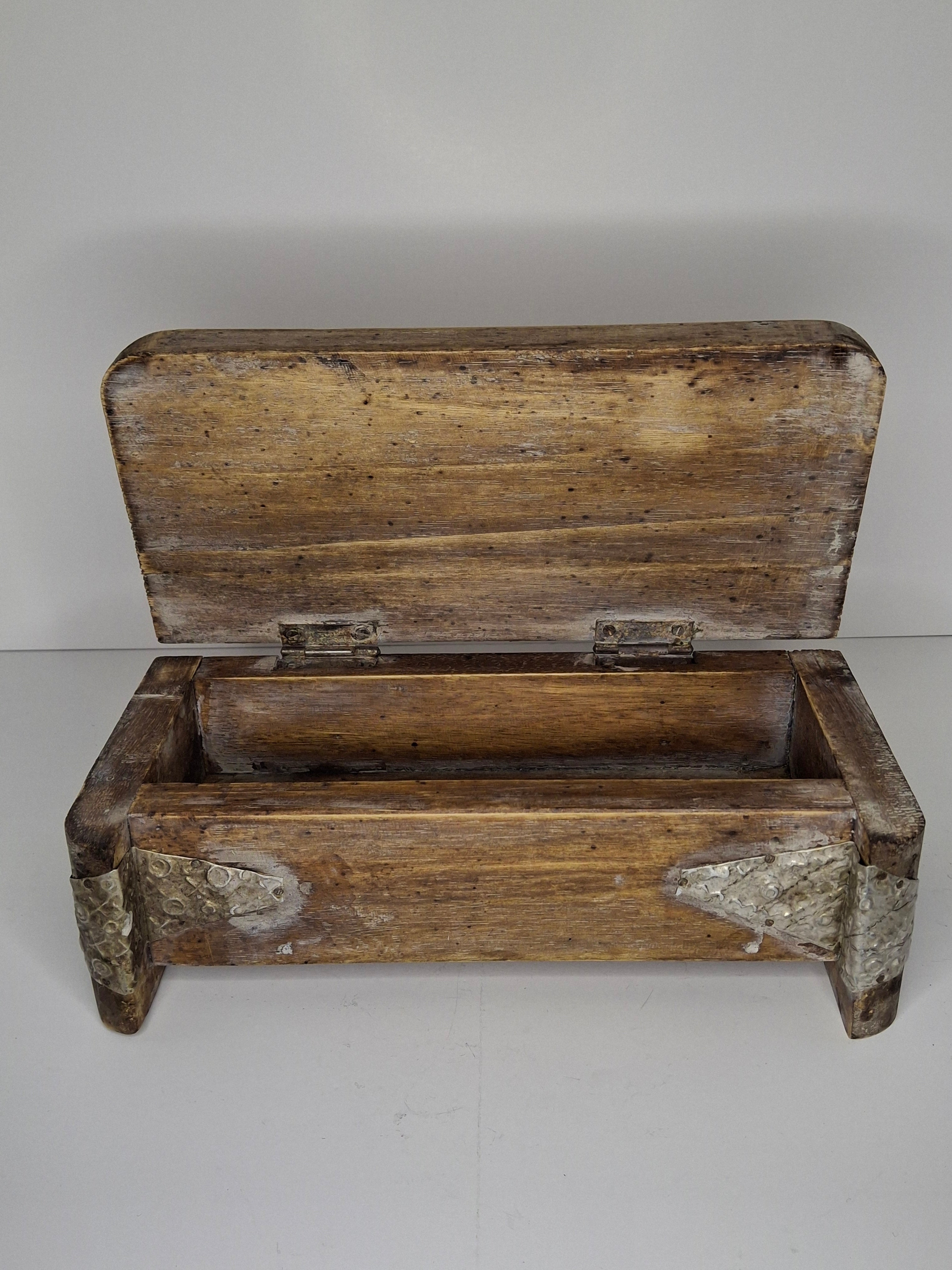 Vintage Wooden Box with Metal Inlay - Rustic Storage Keepsake