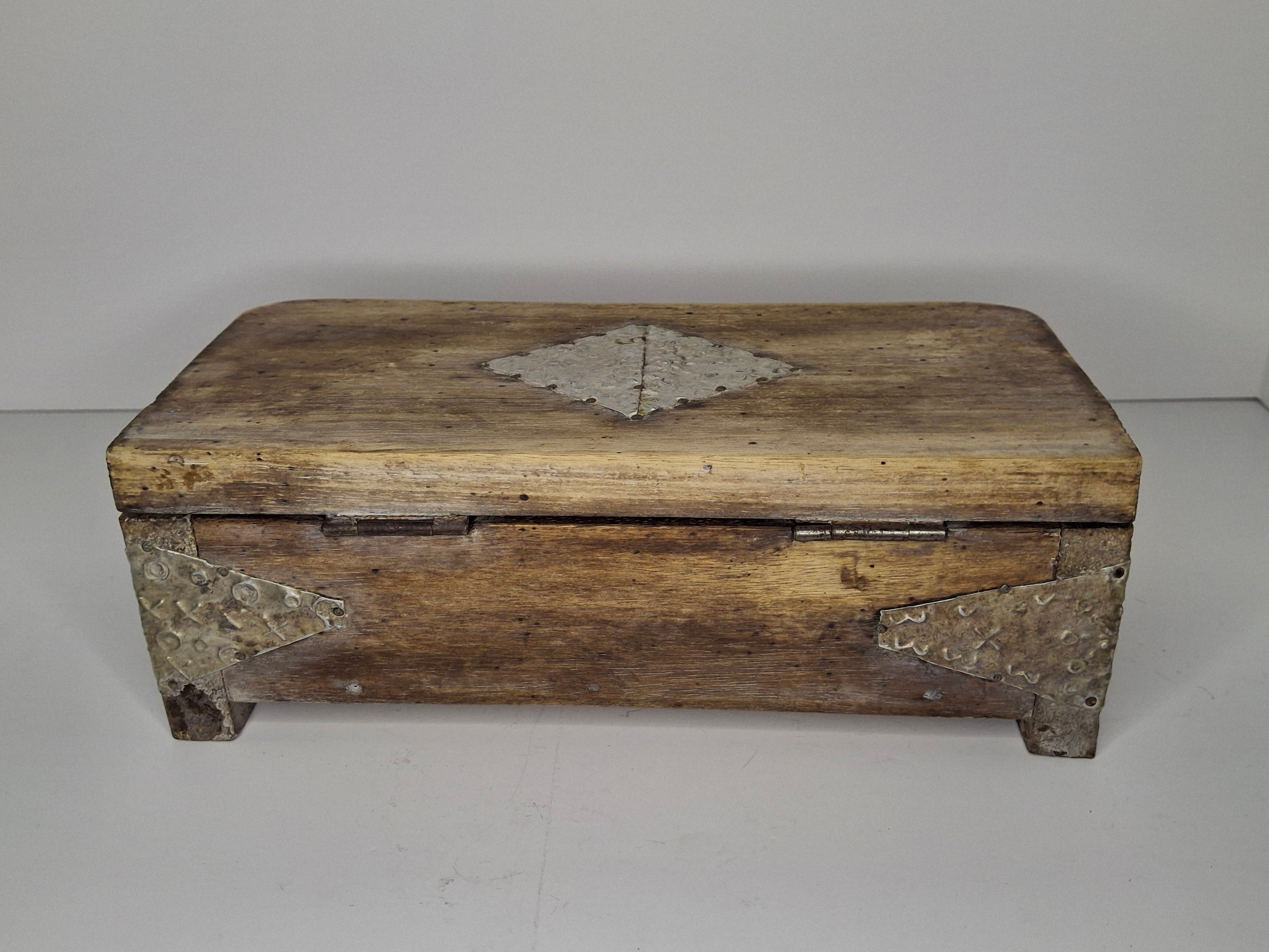 Vintage Wooden Box with Metal Inlay - Rustic Storage Keepsake